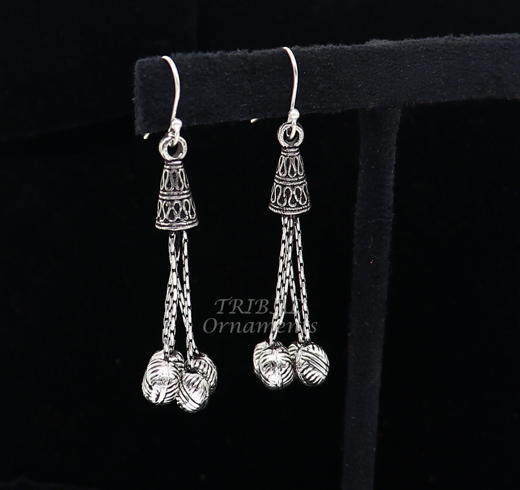 925 sterling silver handmade fabulous hoops earring with gorgeous hanging drops, customized large earring personalized gift s1142 - TRIBAL ORNAMENTS