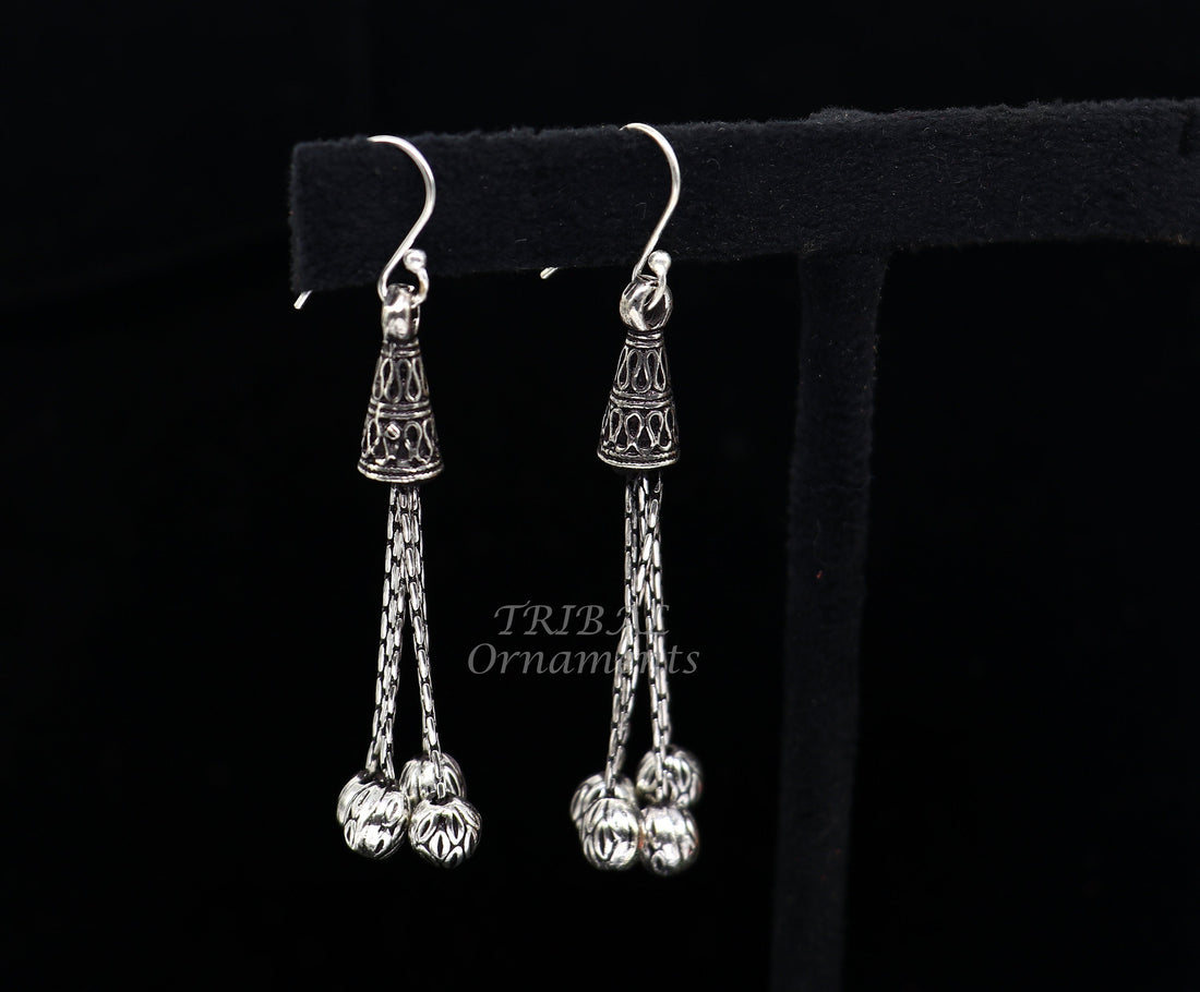 Exclusive 925 sterling silver handmade fabulous Drop dangling hoops earring, trendy stylish long earring personalized wedding gift s1143 - TRIBAL ORNAMENTS