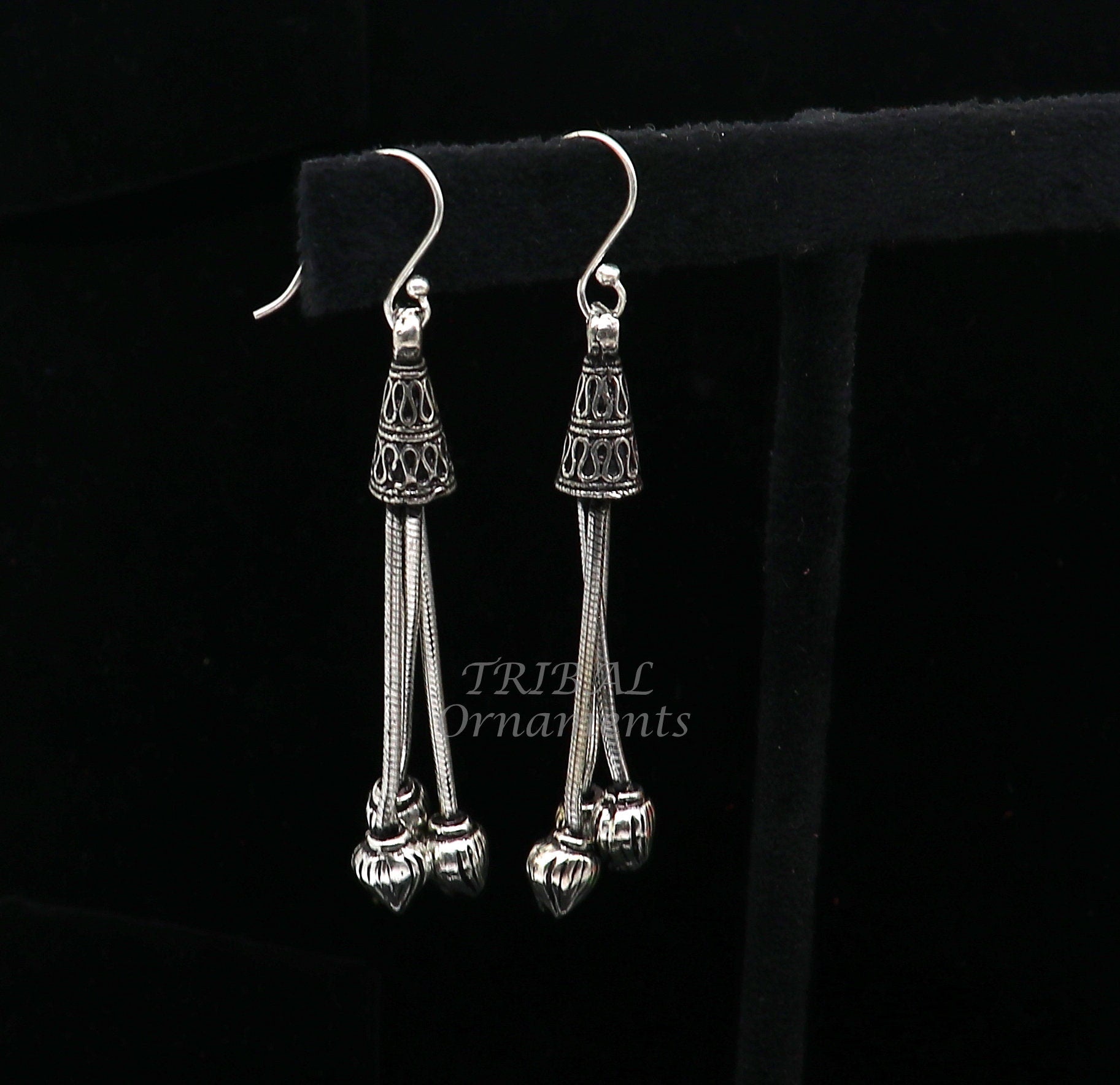 oxidized Gold Indian earrings  Long Jhumka Dangle Earrings  Black Beads   eBay