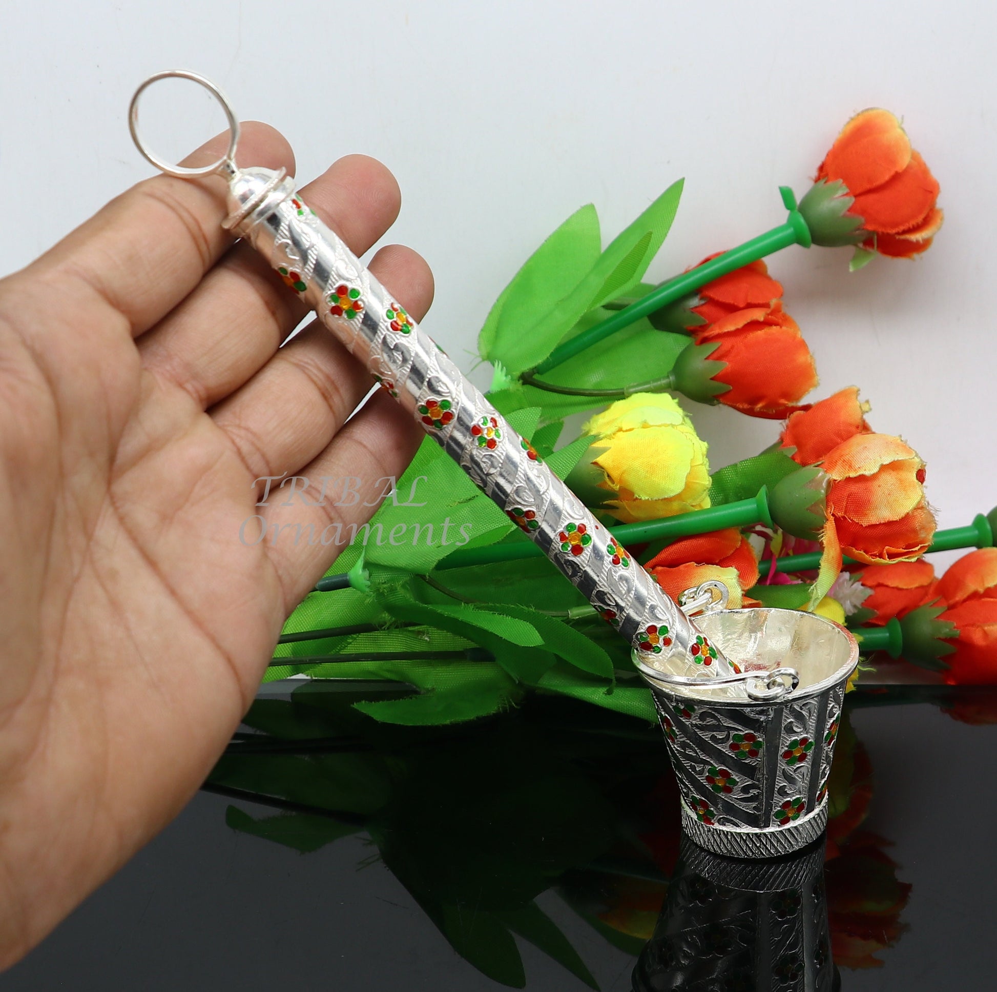 925 sterling silver new trendy Holi special Laddu Gopala colorful water Pichkari and Bucket best gift to Lord Krishna accessories su1012 - TRIBAL ORNAMENTS