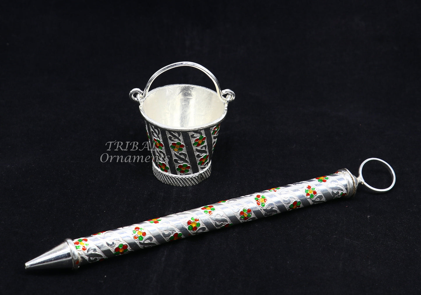 925 sterling silver new trendy Holi special Laddu Gopala colorful water Pichkari and Bucket best gift to Lord Krishna accessories su1012 - TRIBAL ORNAMENTS