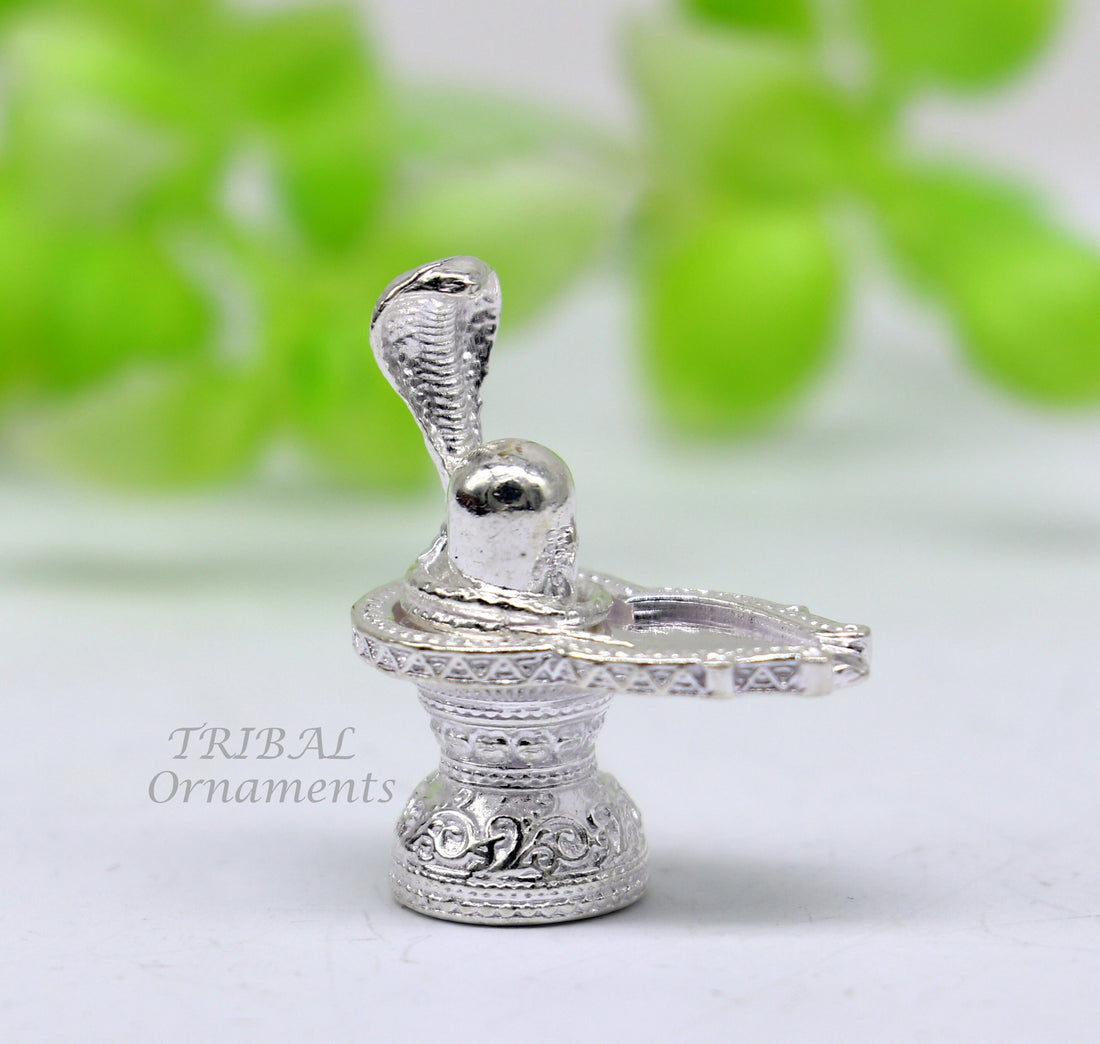 1" 925 sterling silver handmade small solid Lord Shiva lingam stand, silver Shivling puja article, for wealth and prosperity art594 - TRIBAL ORNAMENTS