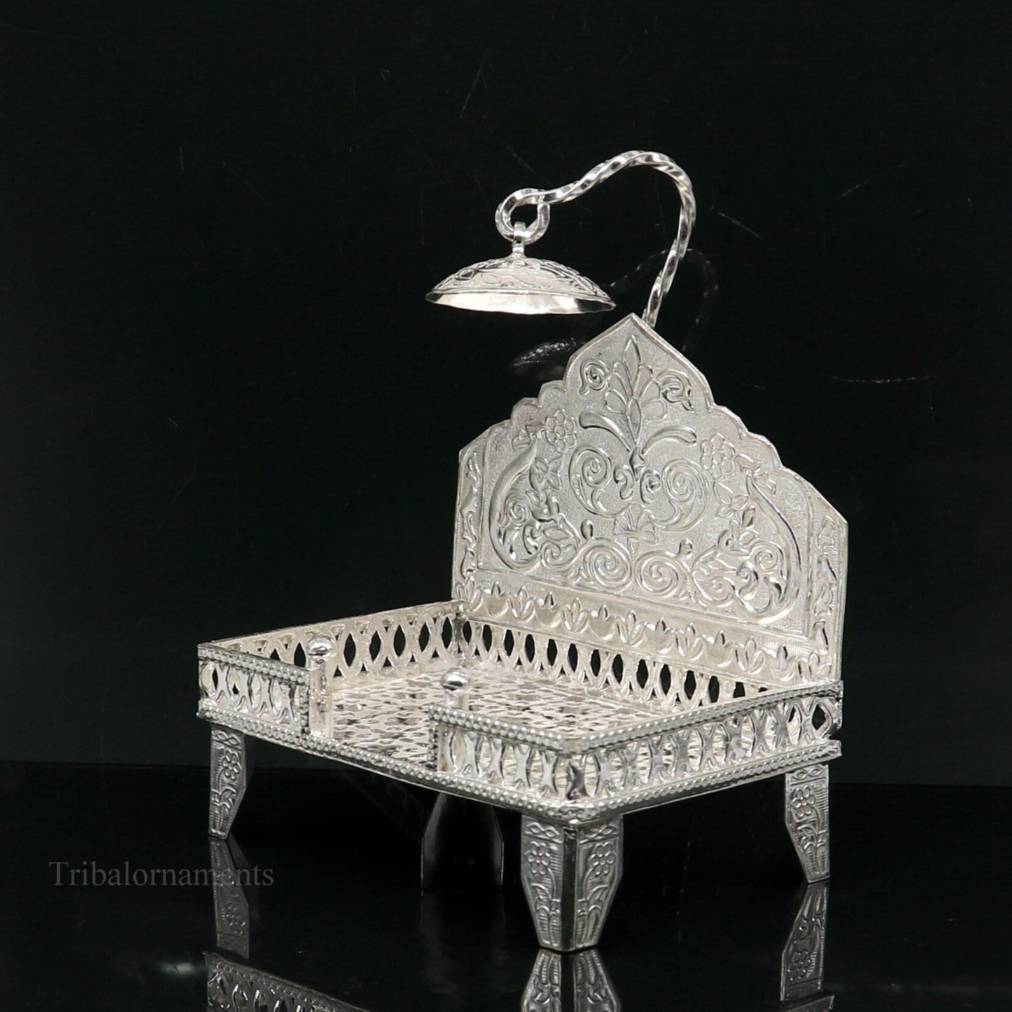 925 pure sterling silver handcrafted Singhasan,idols and goddess Throne, God statue Palna chair, temple art laddu gopal puja article su1015 - TRIBAL ORNAMENTS