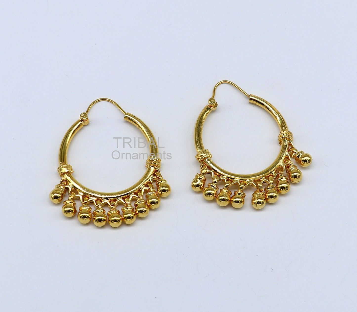 Vintage antique design handmade 925 sterling silver gorgeous gold polished hoops boho earrings bali with bells tribal Banjara jewelry s1147 - TRIBAL ORNAMENTS