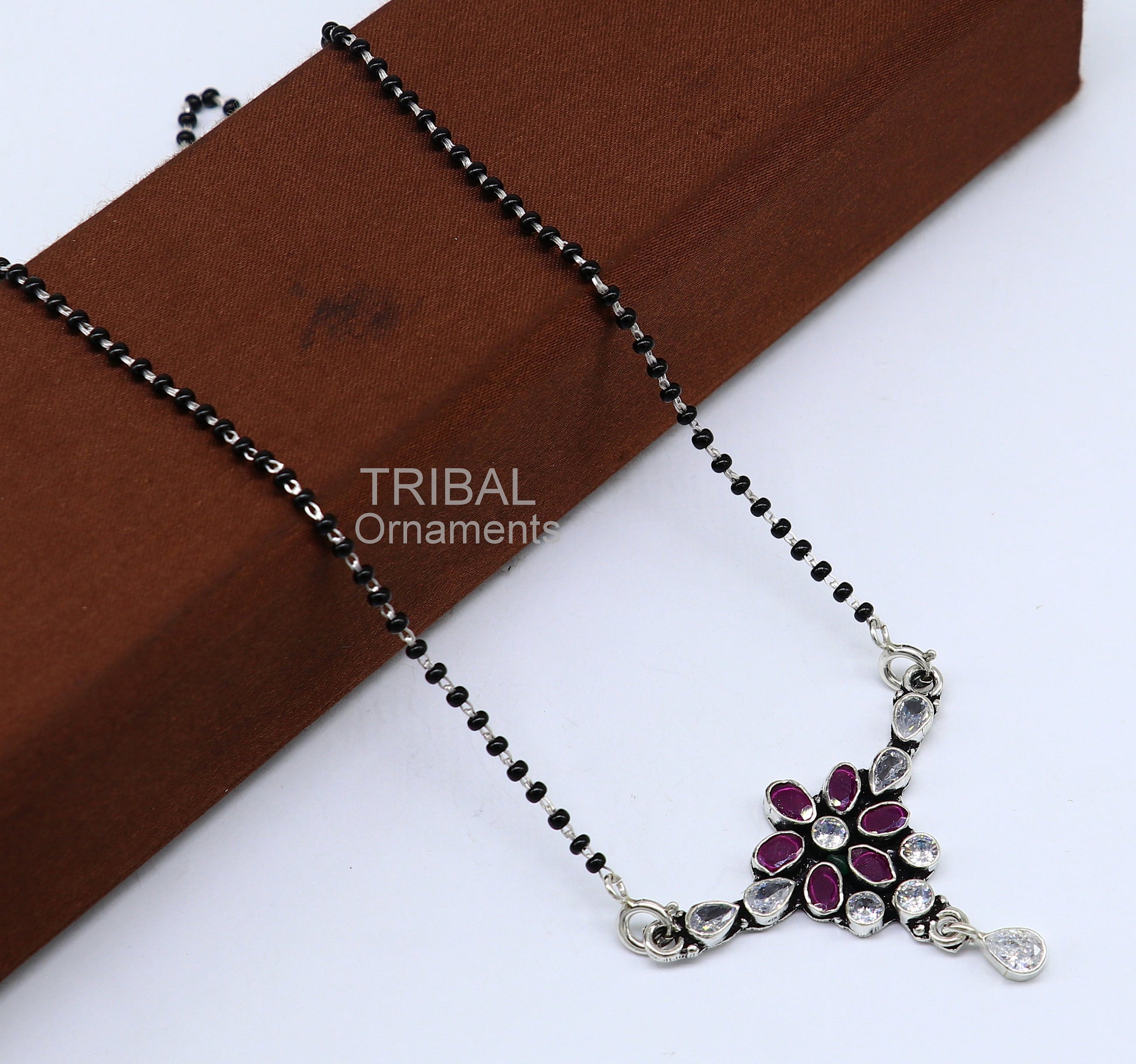 Cultural trendy style 925 sterling silver black beads mangal sutra necklace daily use brides Mangalsutra chunky necklace Mangal Sutra ms28 - TRIBAL ORNAMENTS