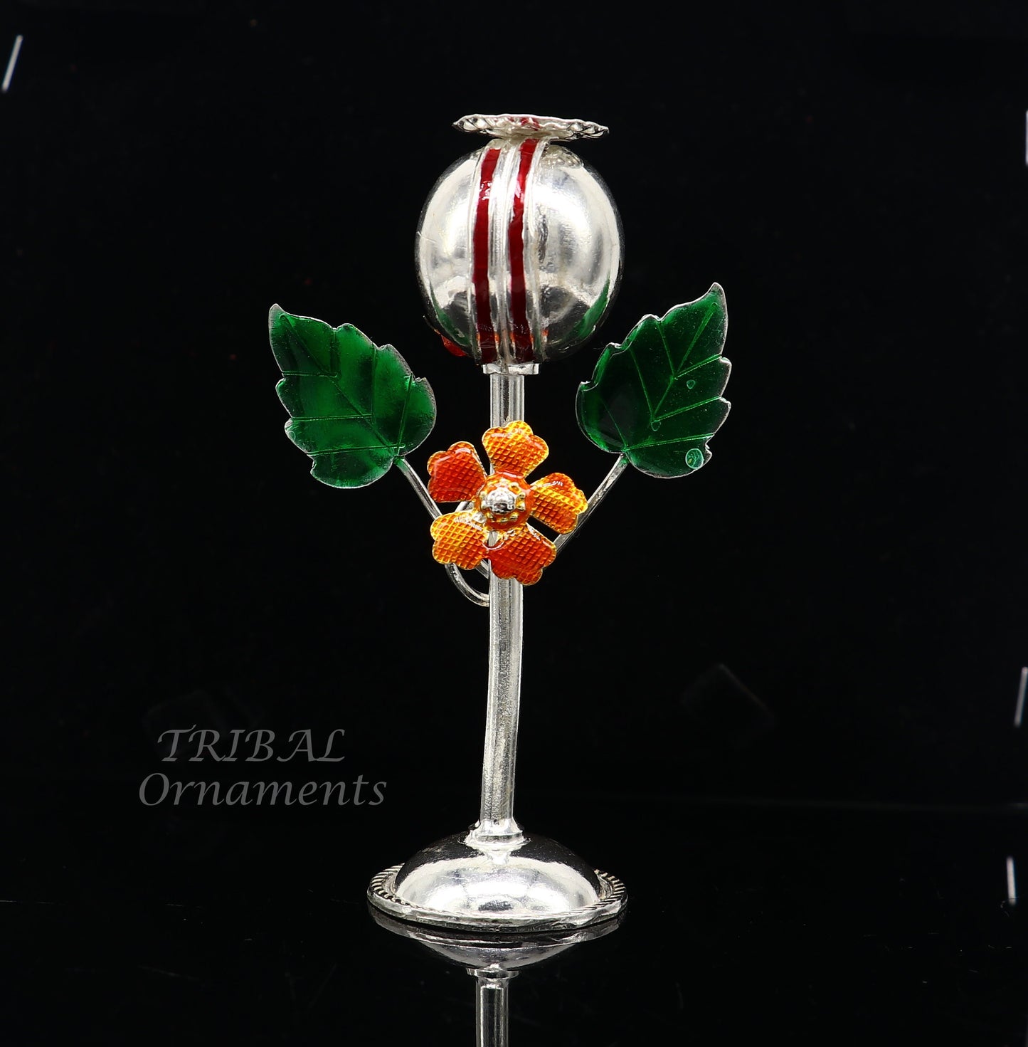 497925 sterling silver handmade Afeem plant or opium plant for best gift to lord Krishna to protect opium field and prosperity art597 - TRIBAL ORNAMENTS