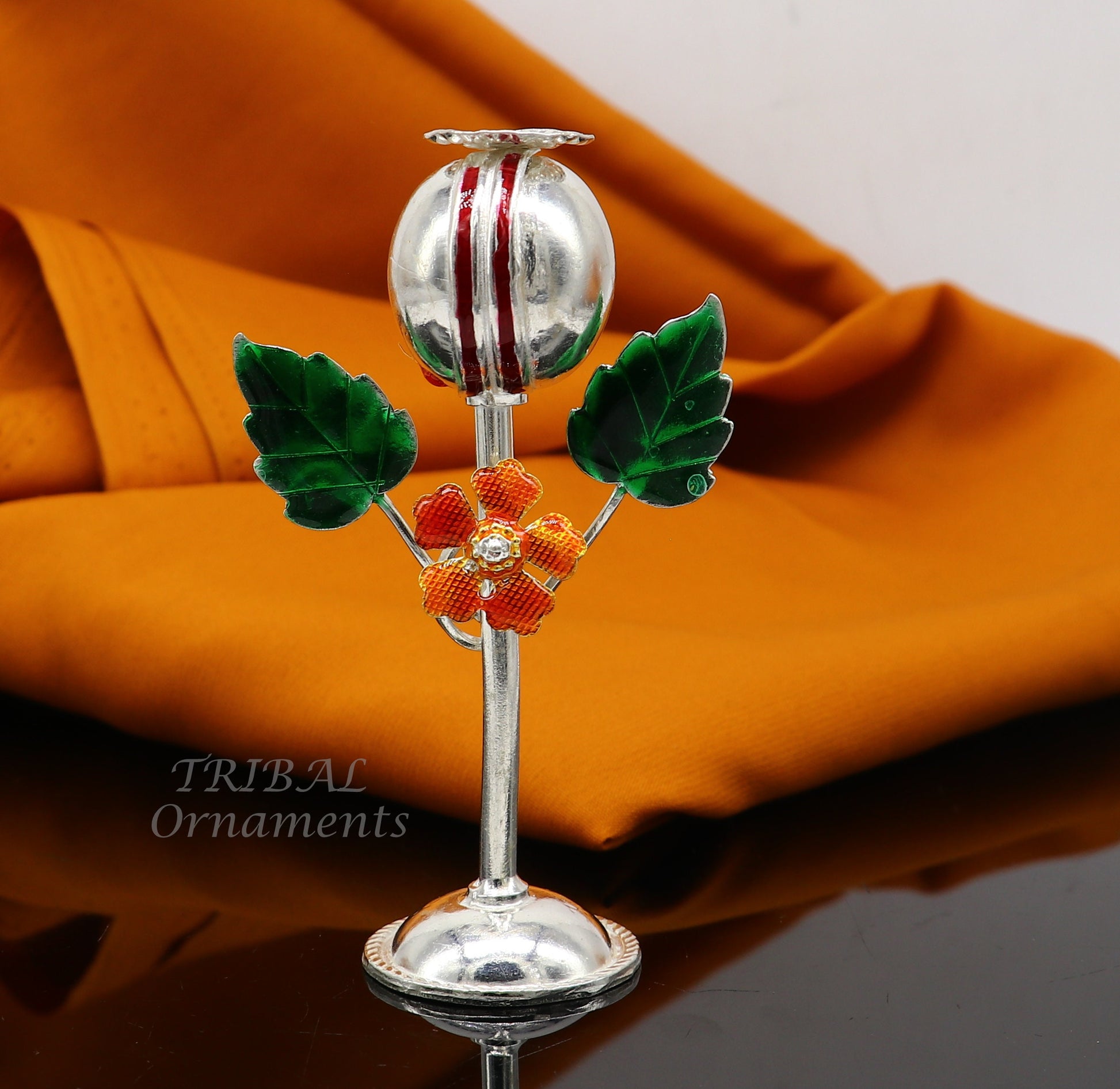 497925 sterling silver handmade Afeem plant or opium plant for best gift to lord Krishna to protect opium field and prosperity art597 - TRIBAL ORNAMENTS