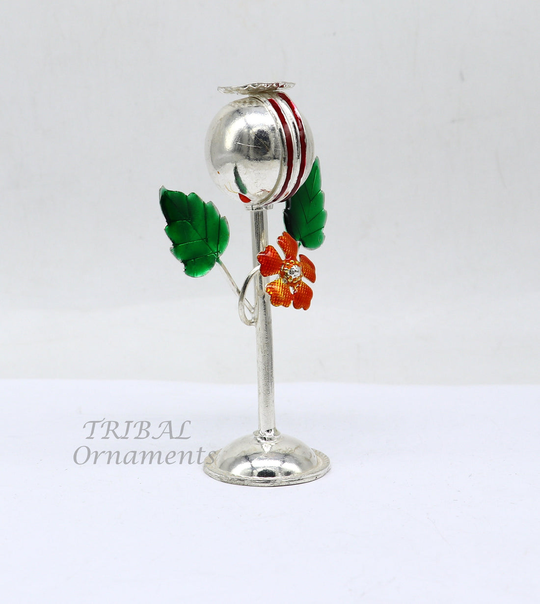 497925 sterling silver handmade Afeem plant or opium plant for best gift to lord Krishna to protect opium field and prosperity art597 - TRIBAL ORNAMENTS