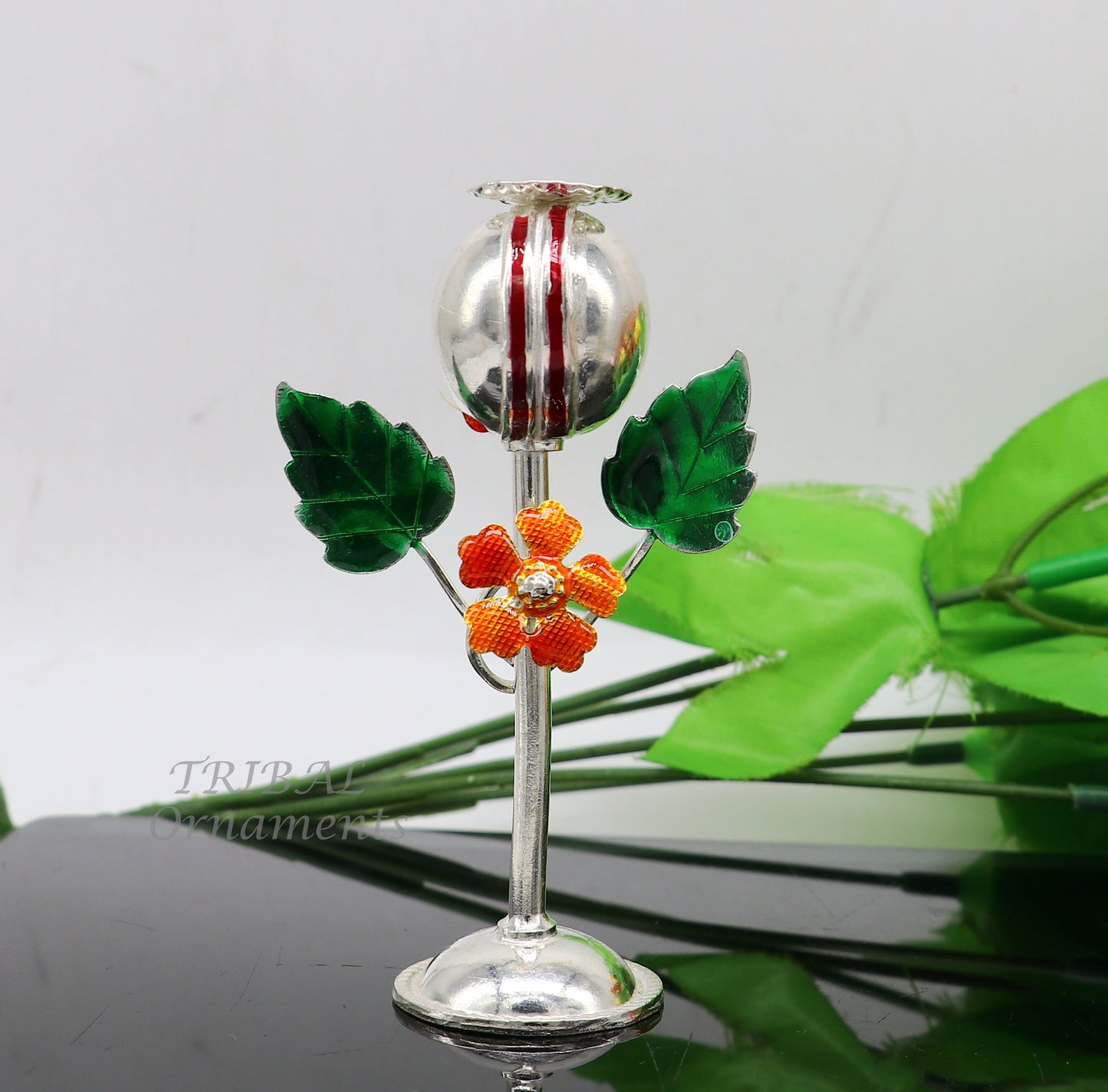 497925 sterling silver handmade Afeem plant or opium plant for best gift to lord Krishna to protect opium field and prosperity art597 - TRIBAL ORNAMENTS