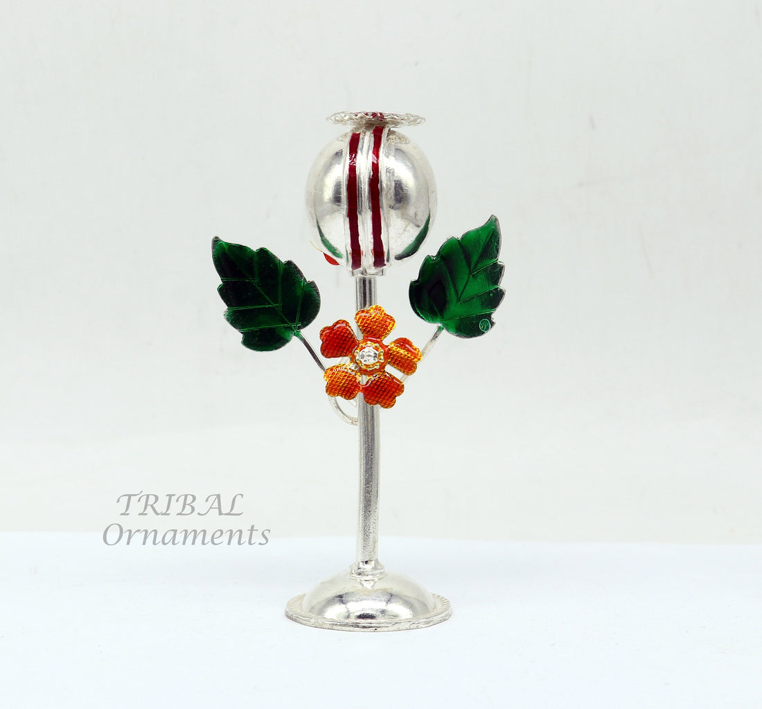 497925 sterling silver handmade Afeem plant or opium plant for best gift to lord Krishna to protect opium field and prosperity art597 - TRIBAL ORNAMENTS