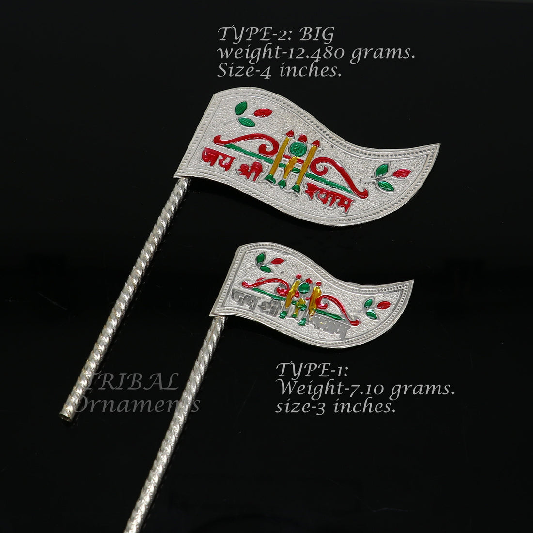 925 sterling silver handmade lork Khatu Shyam Dhwaja or flag, silver "jai shree shyam" flag best way for gifting to idols or kriahna su1017 - TRIBAL ORNAMENTS