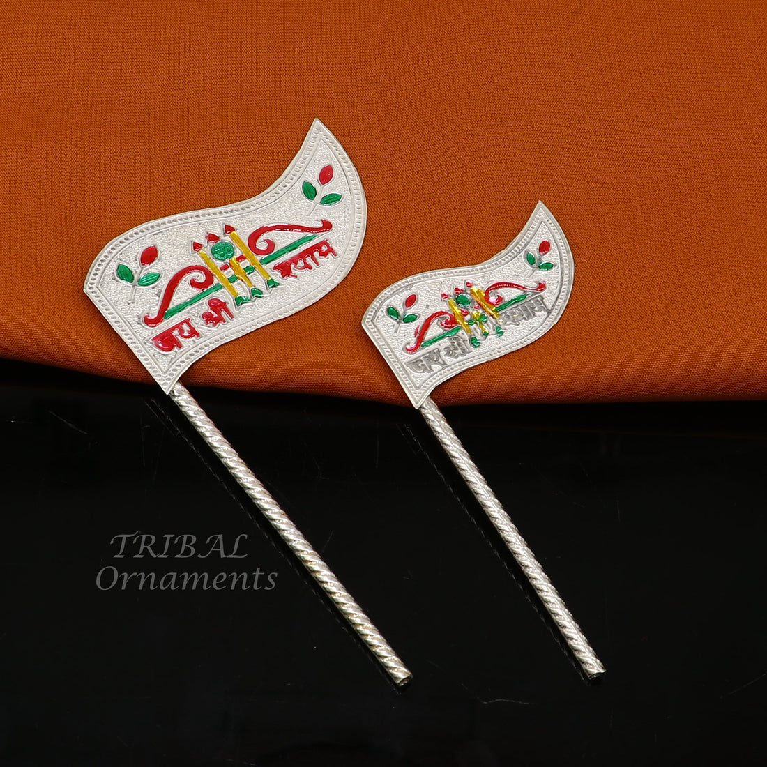 925 sterling silver handmade lork Khatu Shyam Dhwaja or flag, silver "jai shree shyam" flag best way for gifting to idols or kriahna su1017 - TRIBAL ORNAMENTS