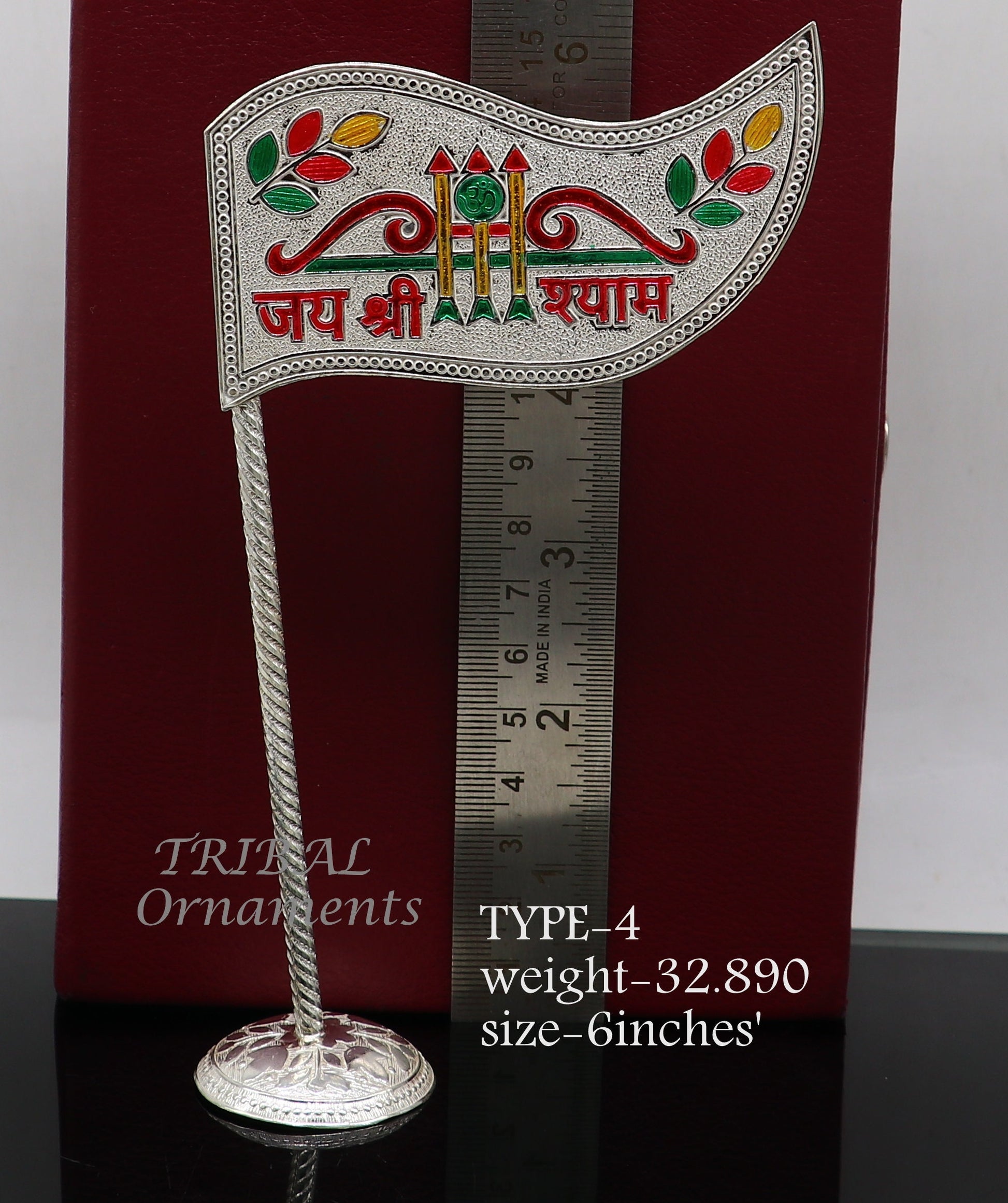 925 sterling silver handmade lork Khatu Shyam Dhwaja or flag, silver "jai shree shyam" flag best way for gifting to idols or kriahna su1018 - TRIBAL ORNAMENTS