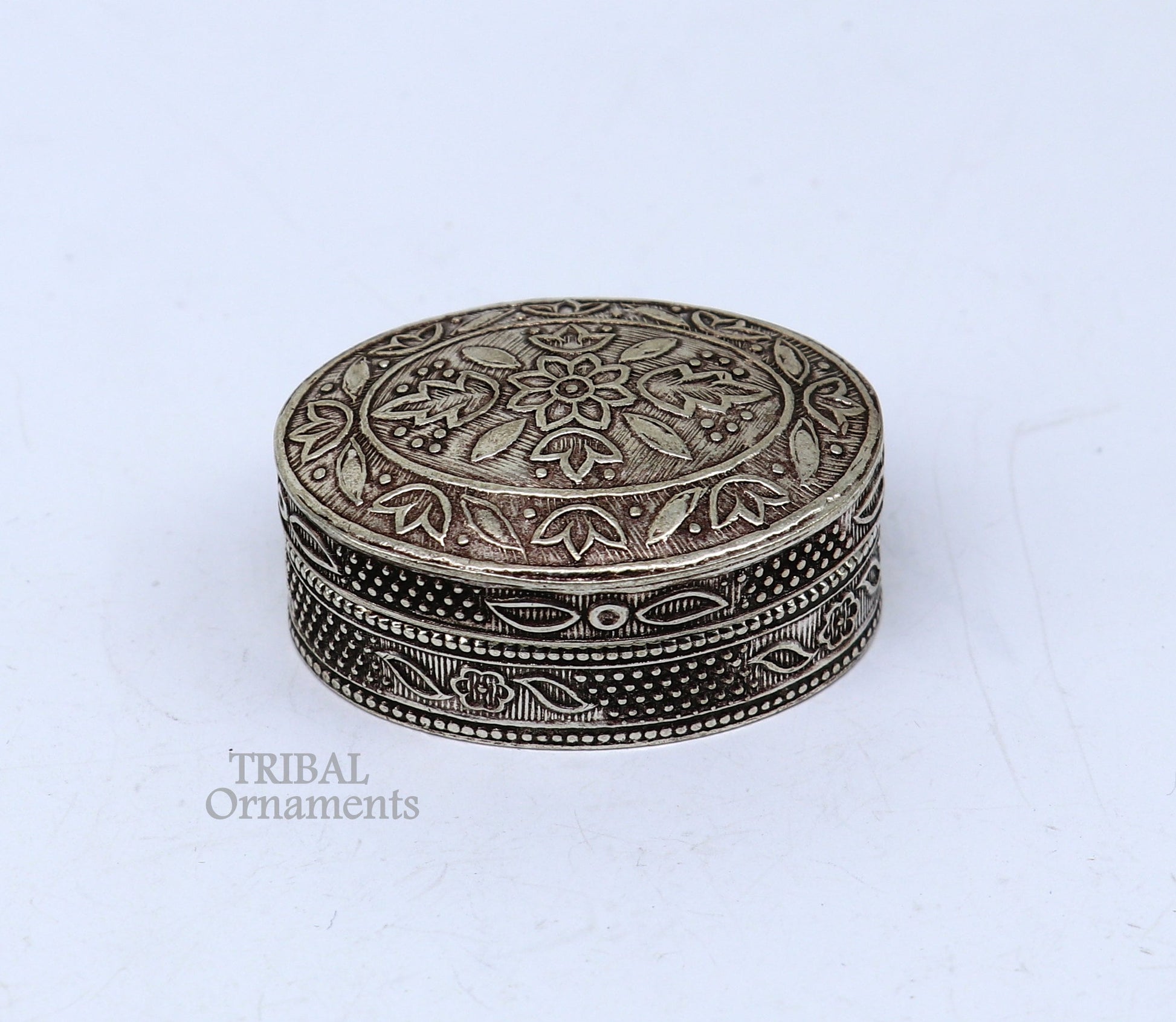 Exclusive small bridal  kajal box 925 sterling silver trinket box, container box, small jewelry box, Vermilion bridal art gifting stb743 - TRIBAL ORNAMENTS