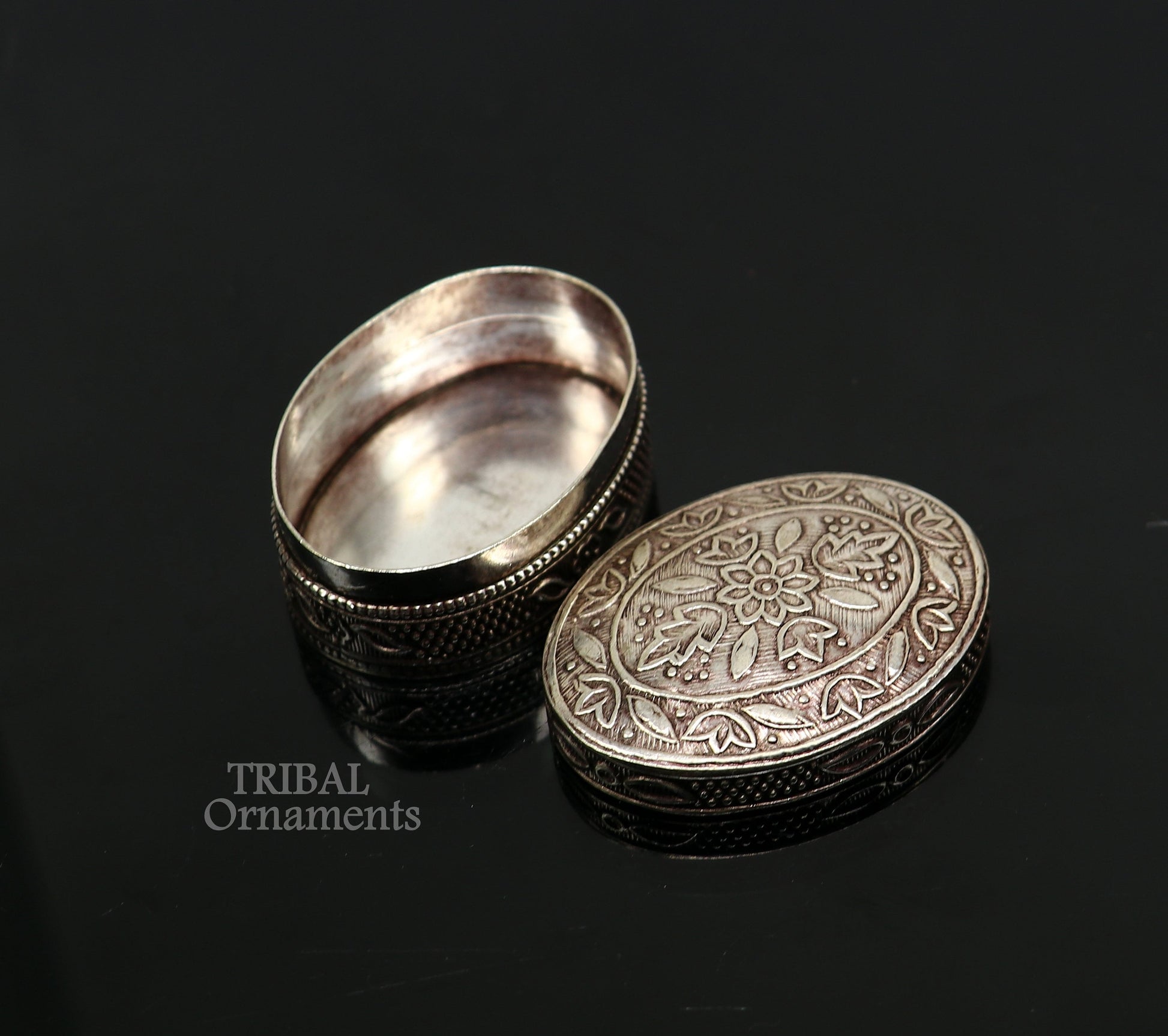 Exclusive small bridal  kajal box 925 sterling silver trinket box, container box, small jewelry box, Vermilion bridal art gifting stb743 - TRIBAL ORNAMENTS