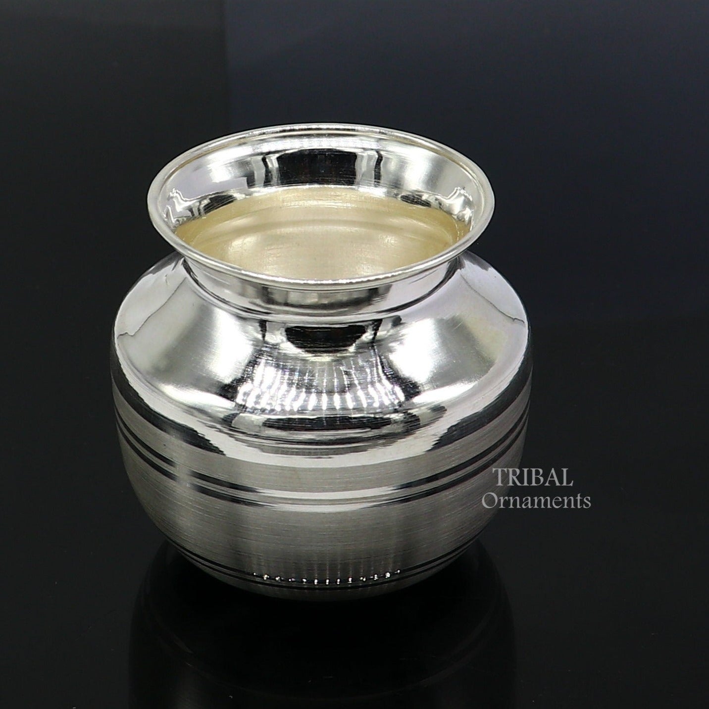 Pure 925 sterling silver handmade plain small Kalash or pot, unique special silver puja article, water or milk kalash pot india su1019 - TRIBAL ORNAMENTS