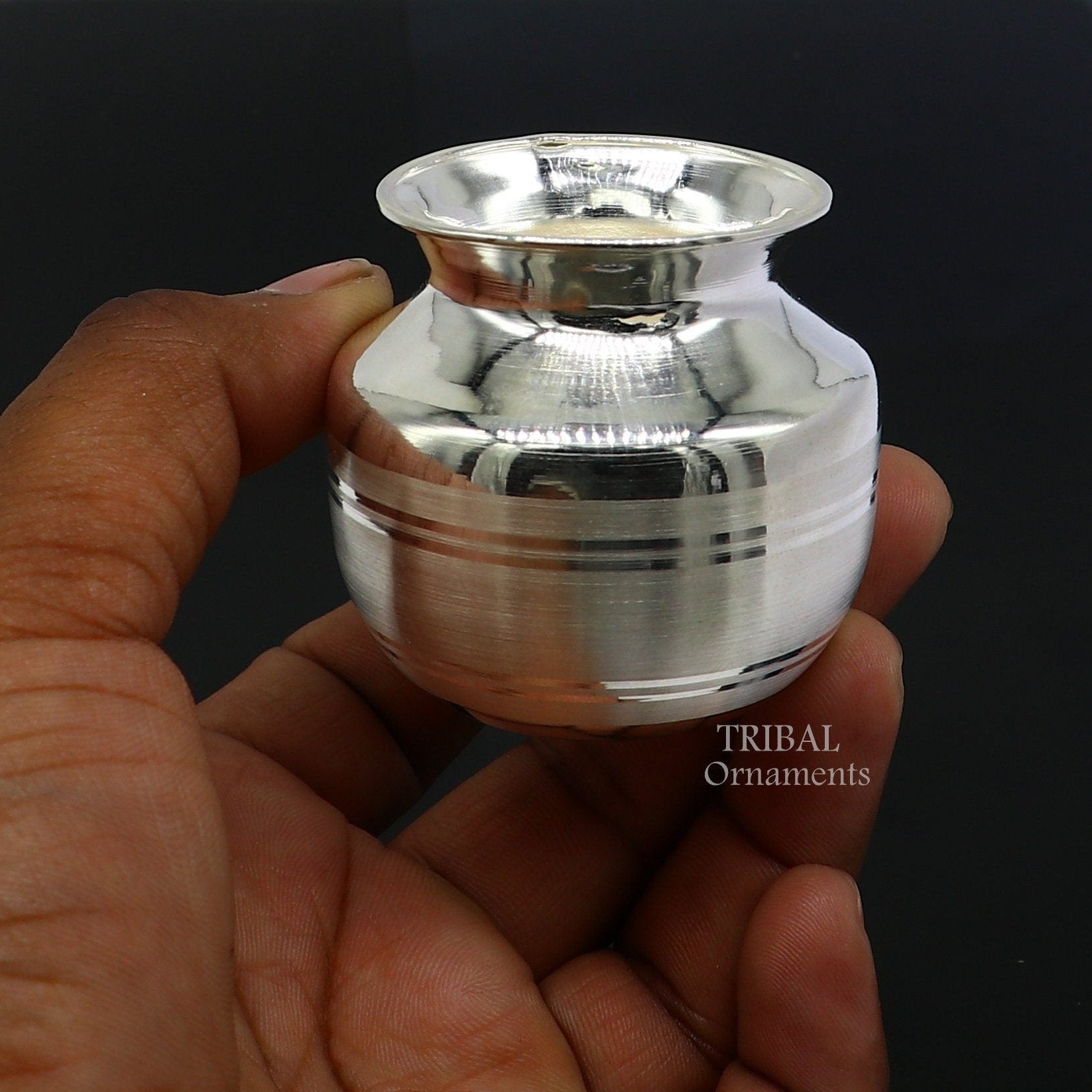 Pure 925 sterling silver handmade plain small Kalash or pot, unique special silver puja article, water or milk kalash pot india su1019 - TRIBAL ORNAMENTS