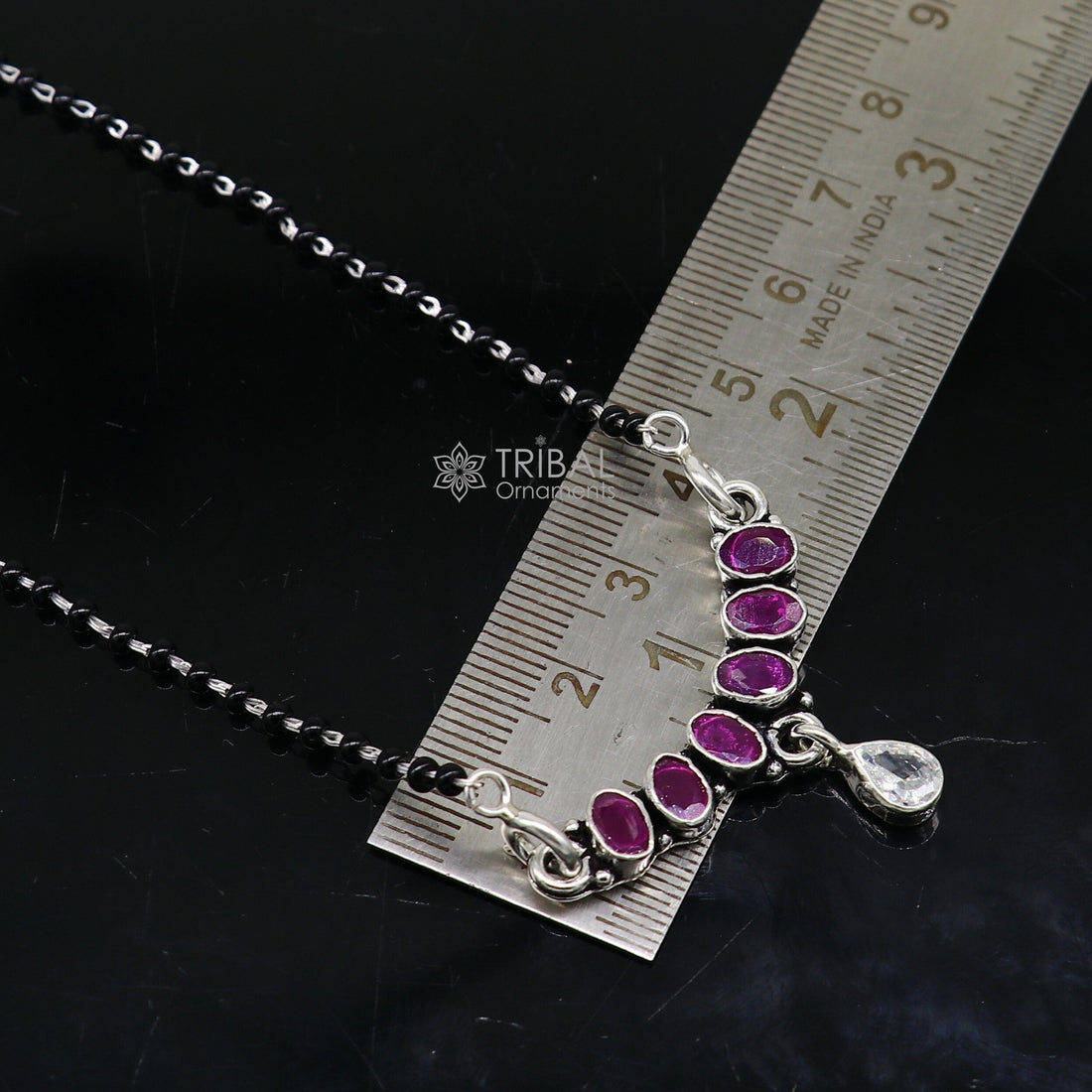 925 sterling silver black beads and red cut stone mangal sutra necklace for Every Occasion brides Mangalsutra chunky necklace ms47 - TRIBAL ORNAMENTS