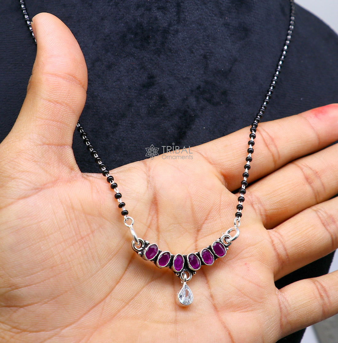 925 sterling silver black beads and red cut stone mangal sutra necklace for Every Occasion brides Mangalsutra chunky necklace ms47 - TRIBAL ORNAMENTS