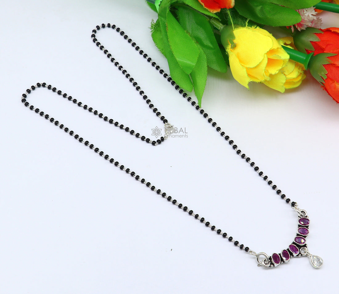 925 sterling silver black beads and red cut stone mangal sutra necklace for Every Occasion brides Mangalsutra chunky necklace ms47 - TRIBAL ORNAMENTS