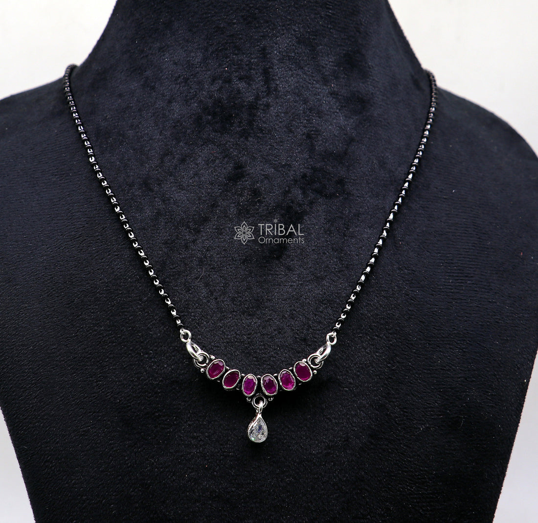 925 sterling silver black beads and red cut stone mangal sutra necklace for Every Occasion brides Mangalsutra chunky necklace ms47 - TRIBAL ORNAMENTS