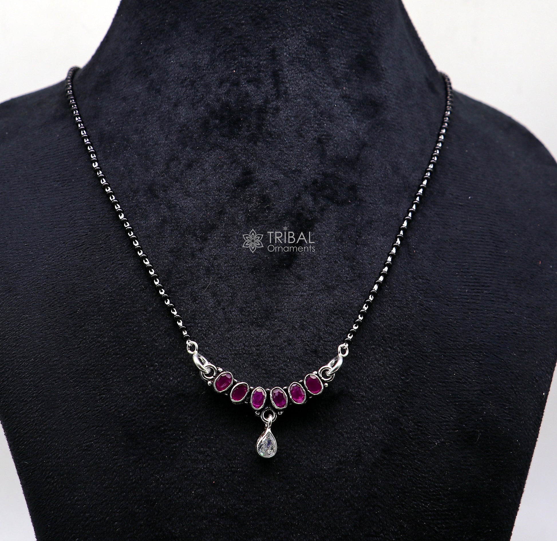 925 sterling silver black beads and red cut stone mangal sutra necklace for Every Occasion brides Mangalsutra chunky necklace ms47 - TRIBAL ORNAMENTS