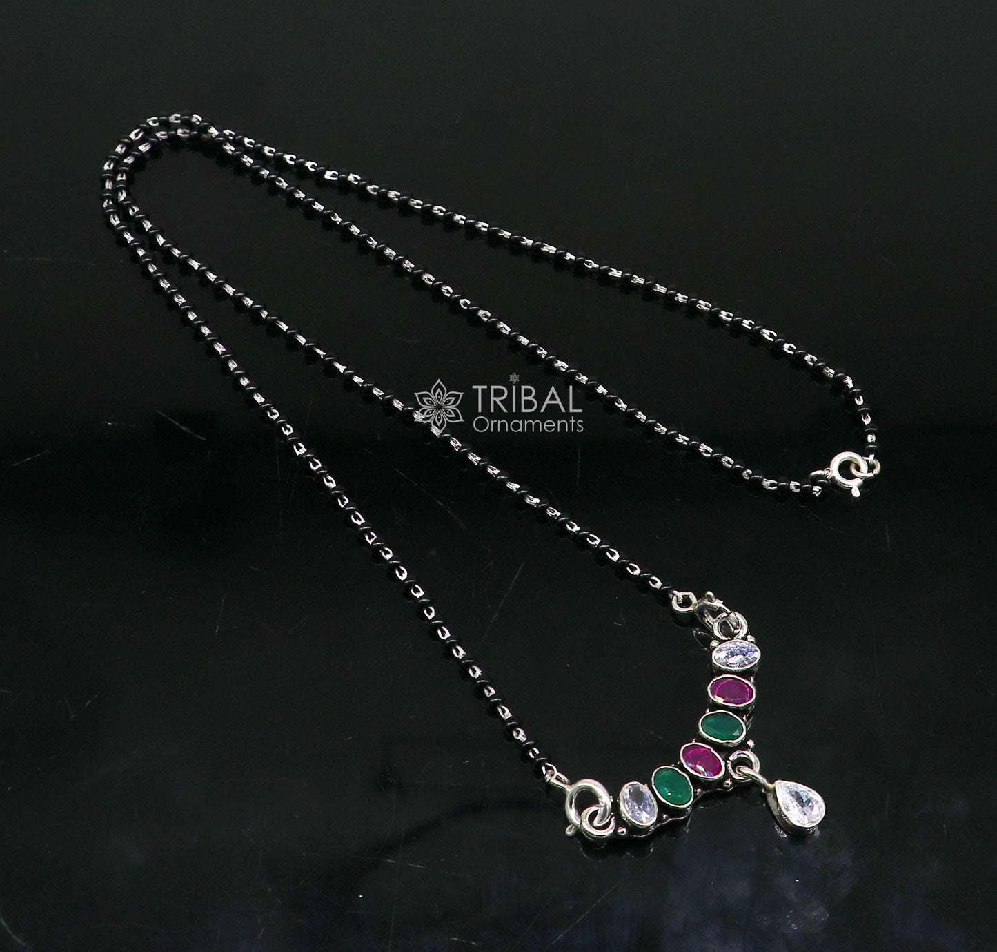 925 sterling silver black beads and red cut stone mangal sutra necklace for Every Occasion brides Mangalsutra chunky necklace ms48 - TRIBAL ORNAMENTS