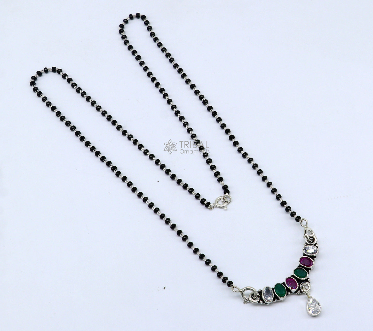 925 sterling silver black beads and red cut stone mangal sutra necklace for Every Occasion brides Mangalsutra chunky necklace ms48 - TRIBAL ORNAMENTS