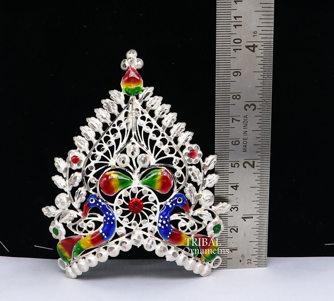 925 sterling silver vintage antique design handmade Mukut (crown), amazing peacock design silver god & goddess  crown home temple art su1021 - TRIBAL ORNAMENTS