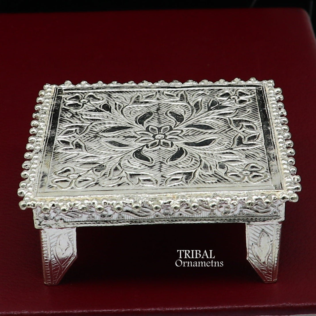 2.5" Vintage design Sterling silver handmade customize small square shape table/bazot/chouki, excellent home puja utensils temple art su951 - TRIBAL ORNAMENTS