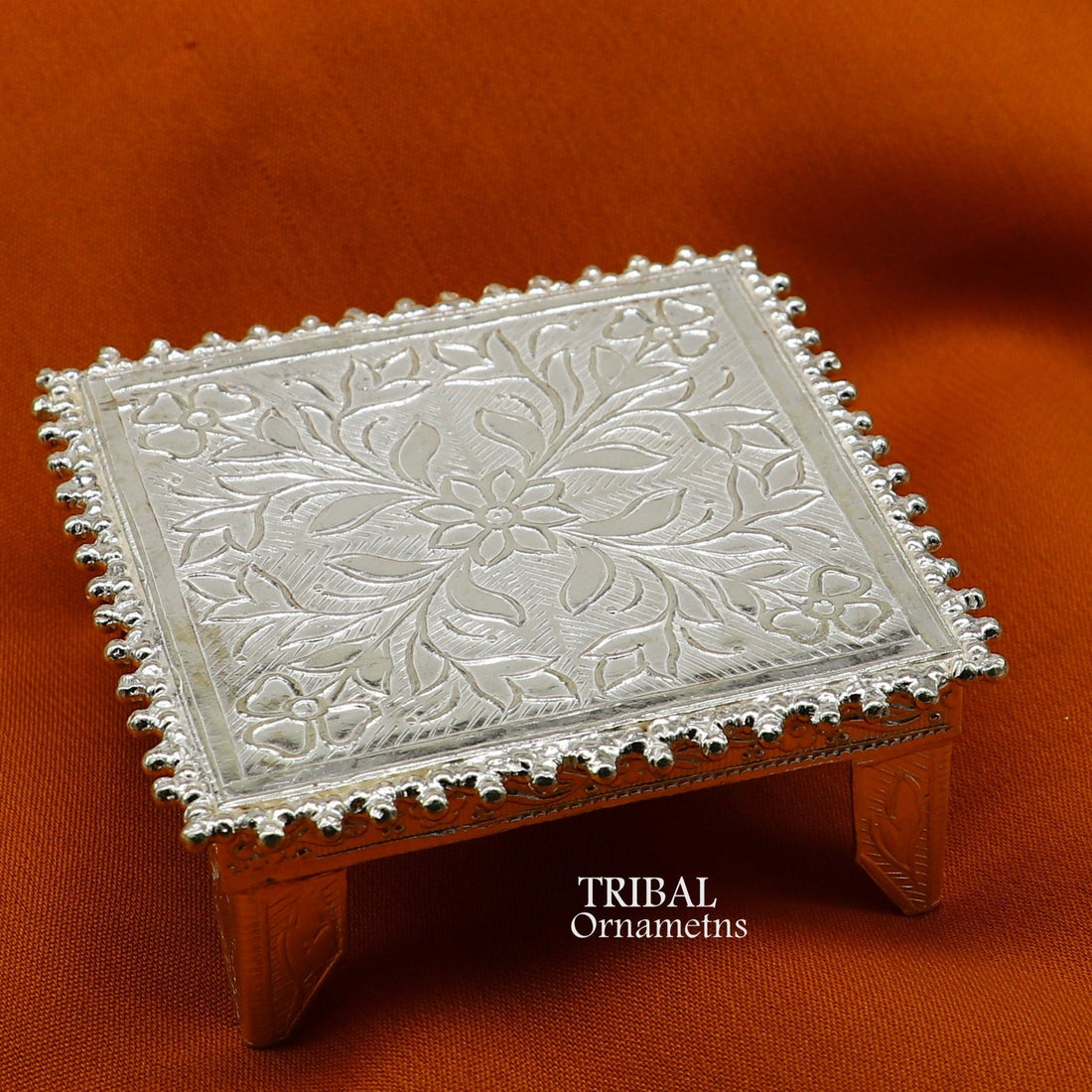 2.5" Vintage design Sterling silver handmade customize small square shape table/bazot/chouki, excellent home puja utensils temple art su951 - TRIBAL ORNAMENTS