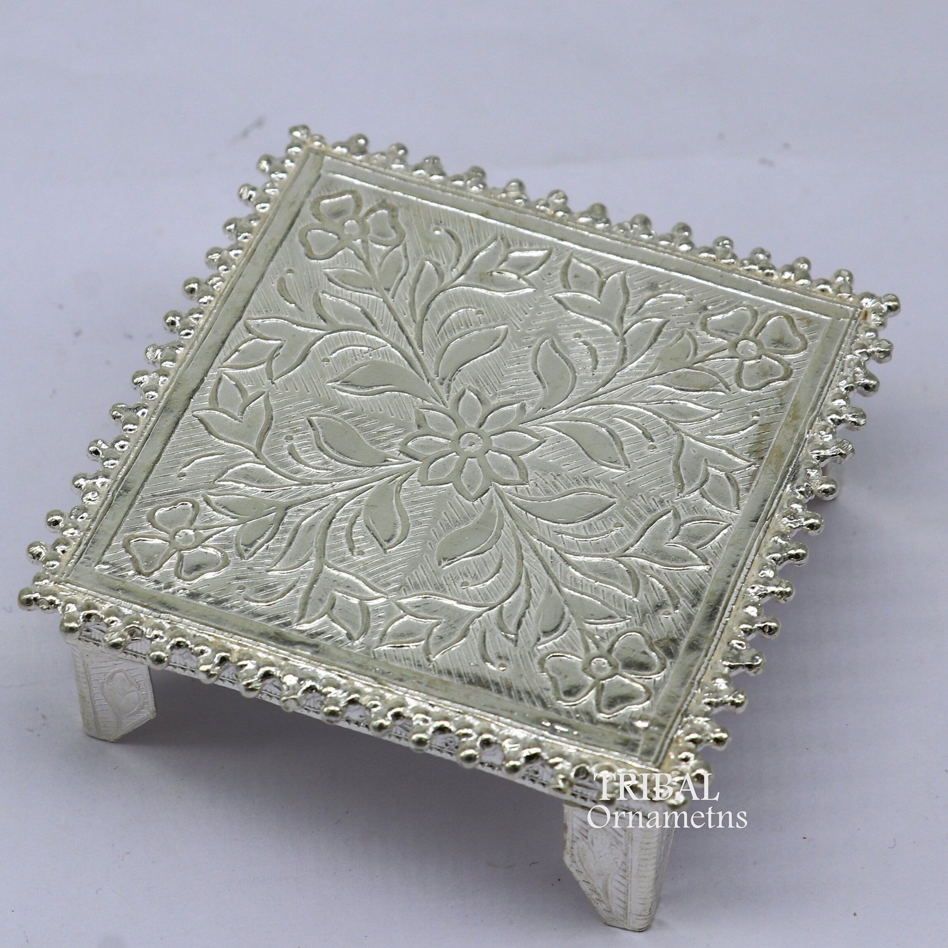 2.5" Vintage design Sterling silver handmade customize small square shape table/bazot/chouki, excellent home puja utensils temple art su951 - TRIBAL ORNAMENTS