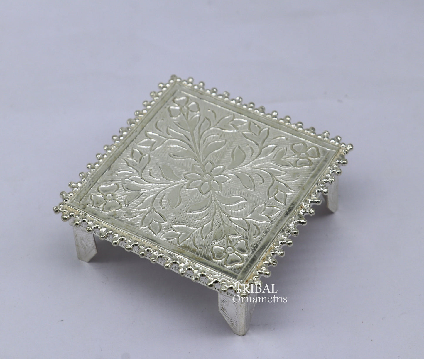 2.5" Vintage design Sterling silver handmade customize small square shape table/bazot/chouki, excellent home puja utensils temple art su951 - TRIBAL ORNAMENTS