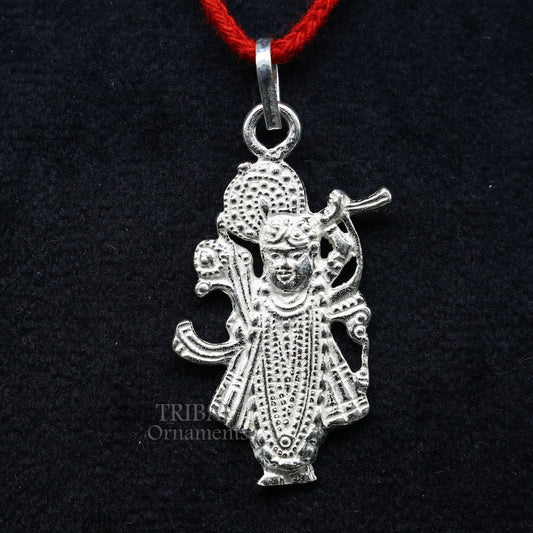 925 sterling silver vintage Antique stylish Hindu idol Krishna shrinath ji Pendant, amazing design stunning pendant gifting jewelry nsp564 - TRIBAL ORNAMENTS