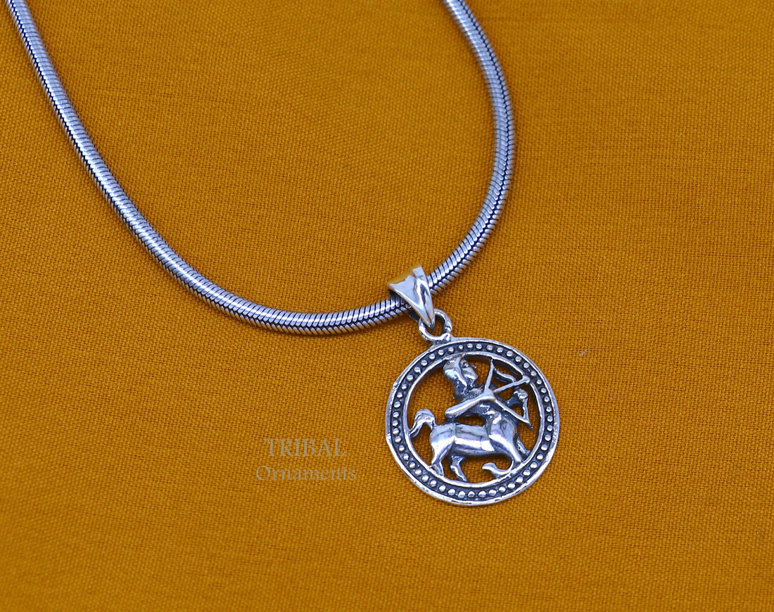 925 sterling silver amazing horoscope zodiac sign or symbol Sagittarius pendant unique Dhanu Rashi symbol pendant best ethnic jewelry nsp571 - TRIBAL ORNAMENTS