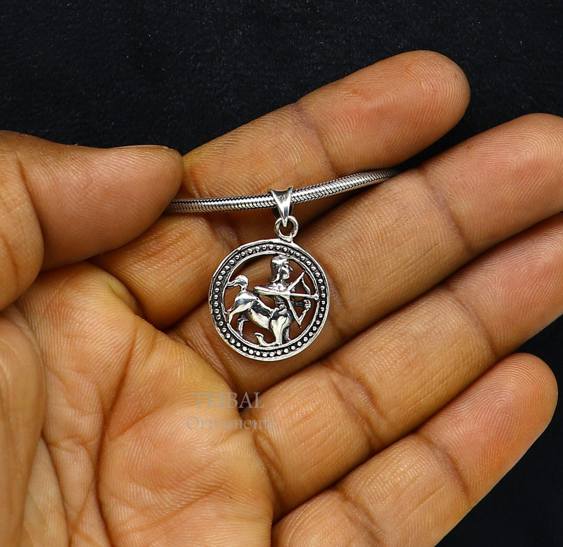 925 sterling silver amazing horoscope zodiac sign or symbol Sagittarius pendant unique Dhanu Rashi symbol pendant best ethnic jewelry nsp571 - TRIBAL ORNAMENTS