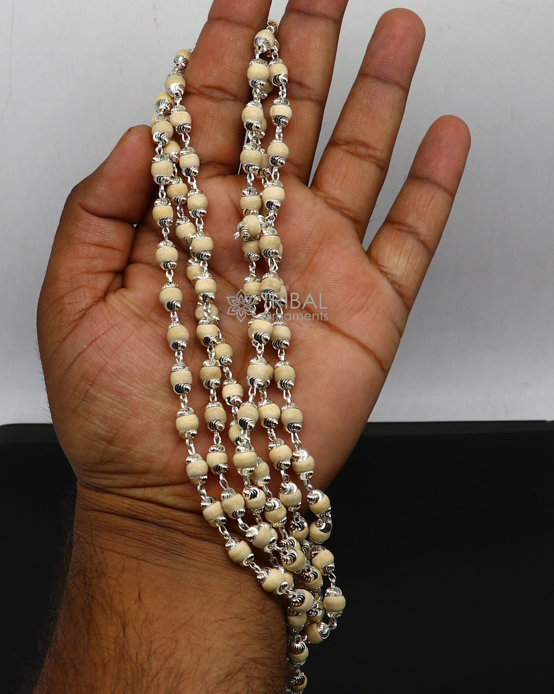 54" 108 Beads 925 Sterling silver handmade basil rosary beads chain necklace, best meditation or mantra chanting chain necklace ch237 - TRIBAL ORNAMENTS