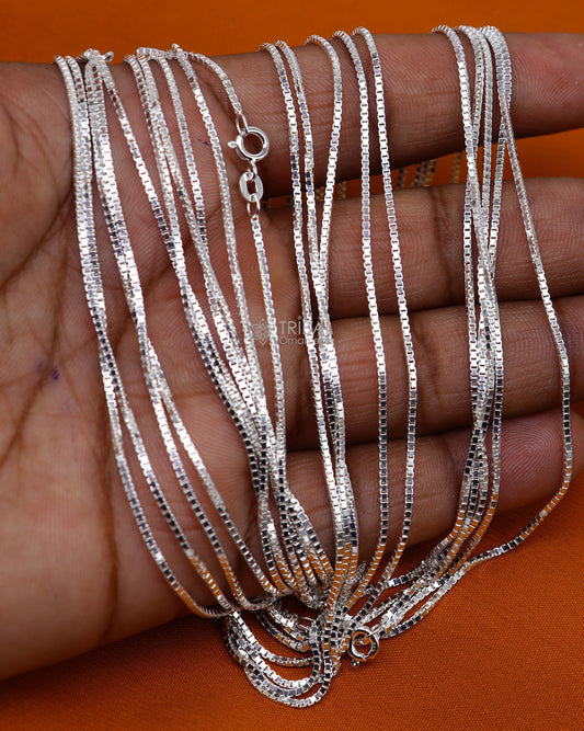 18" 1mm 925 sterling silver handmade unique trendy style box chain necklace excellent gifting jewelry for men's women's chain ch238 - TRIBAL ORNAMENTS