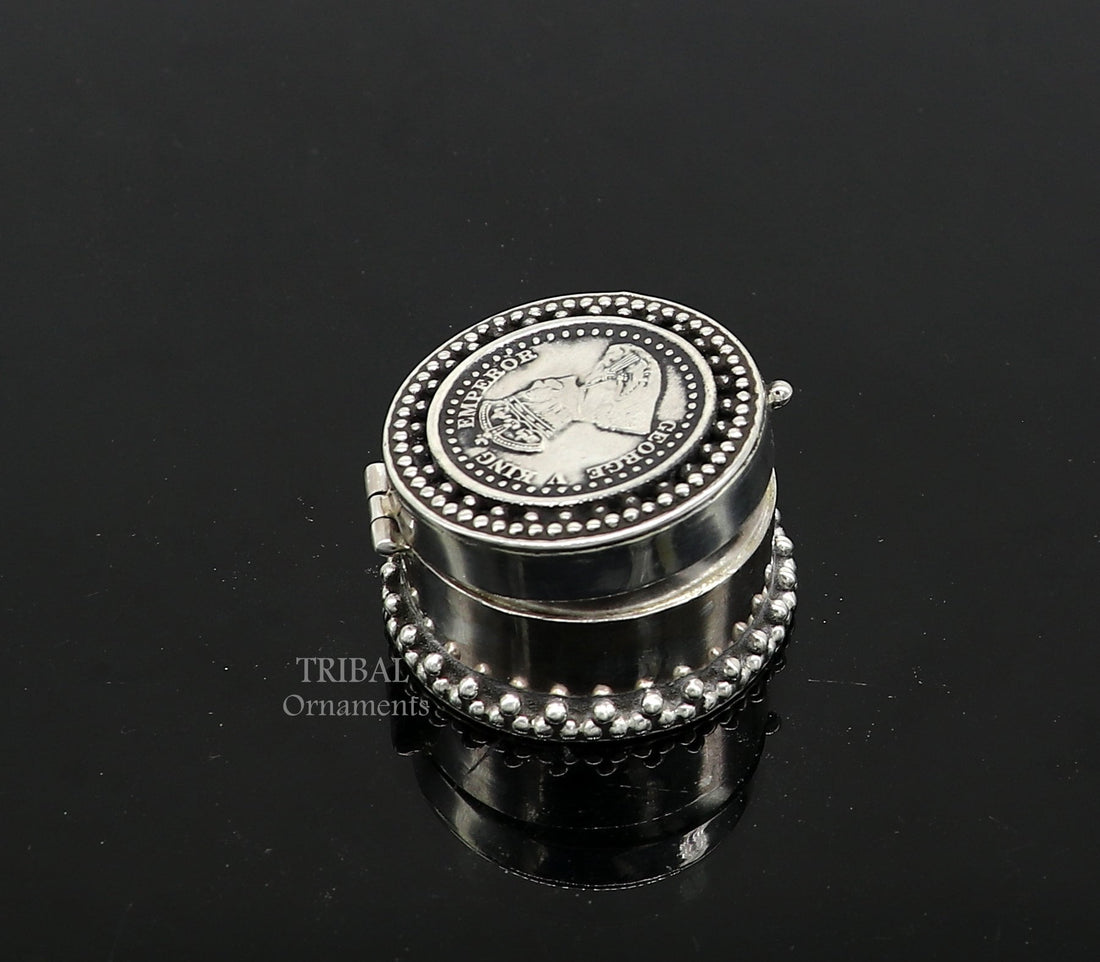 925 sterling silver Stunning George V king Emperor coin design trinket box, kajal eyeliner box, Sindur box brides gift silver box stb746 - TRIBAL ORNAMENTS