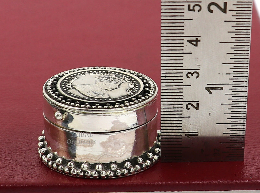 925 sterling silver Stunning George V king Emperor coin design trinket box, kajal eyeliner box, Sindur box brides gift silver box stb746 - TRIBAL ORNAMENTS