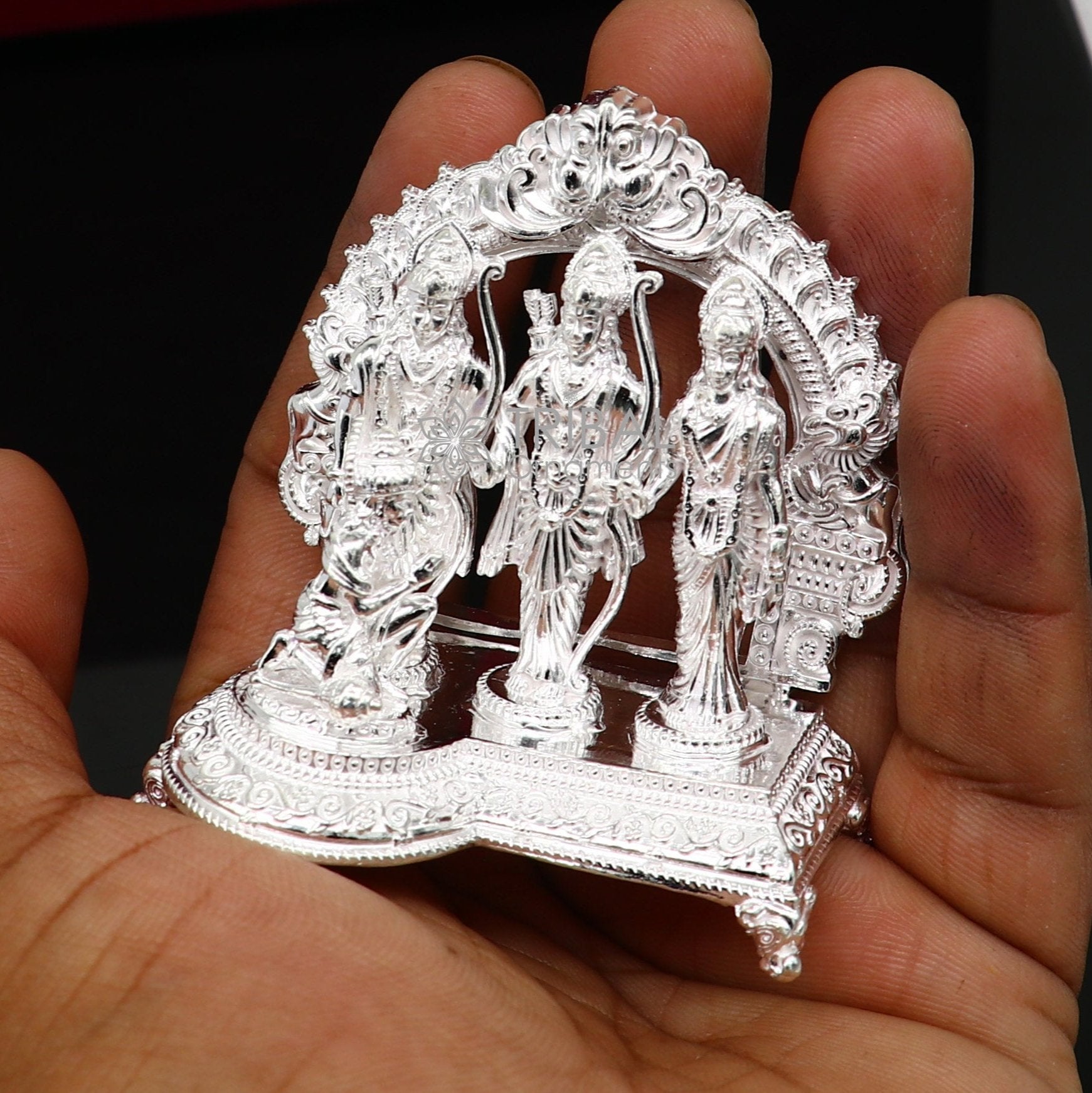 925 sterling silver handmade Divine Hindu god Rama Laxman seeta and Hanuman blessing Statue, Ram Darbar Divine figurine puja article art603 - TRIBAL ORNAMENTS