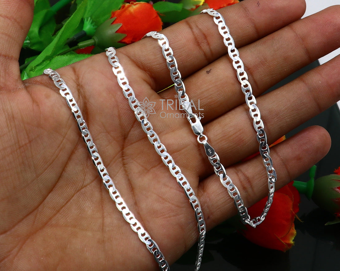 24" 4MM 925 sterling silver handmade solid fancy stylish silver chain necklace Nawabi chain best gifting jewelry from India ch241 - TRIBAL ORNAMENTS