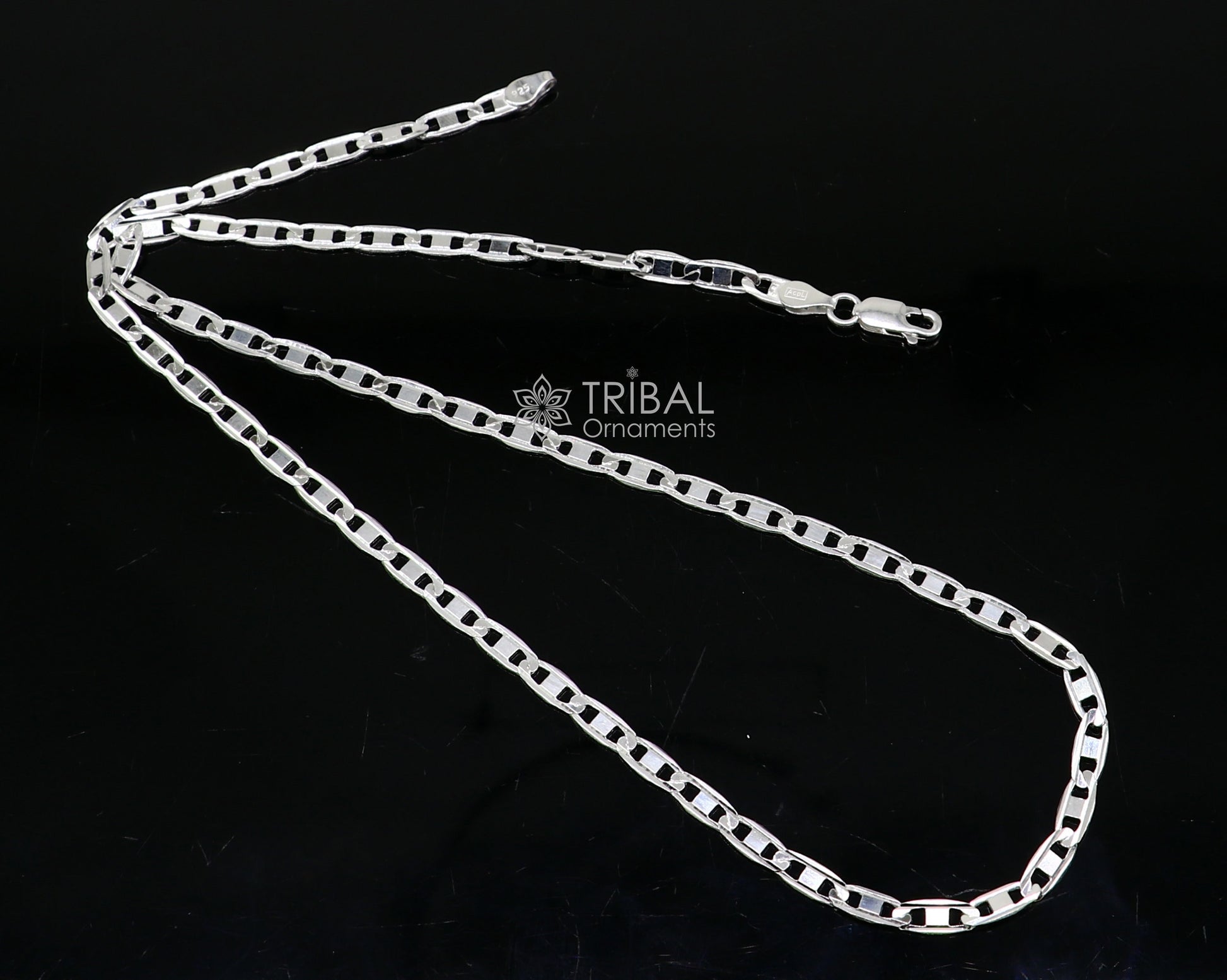 20" 4MM 925 sterling silver handmade solid fancy stylish silver chain necklace Nawabi chain best gifting jewelry from India ch242 - TRIBAL ORNAMENTS