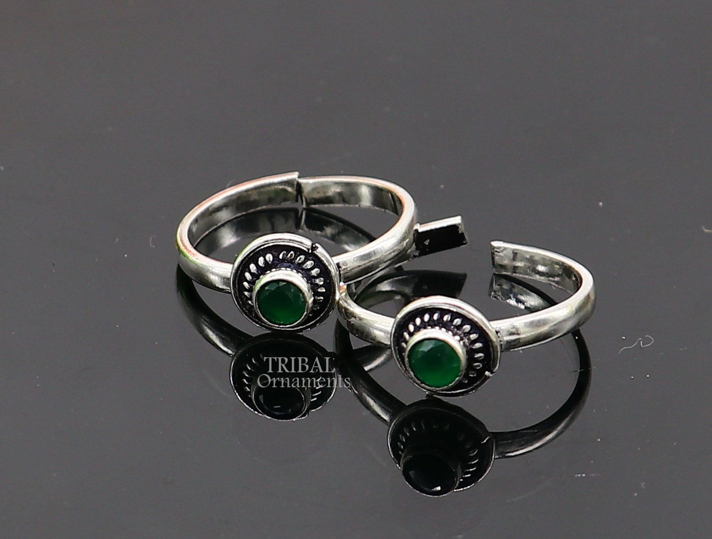 925 sterling silver handmade fabulous tiny green stone toe ring band tribal belly cultural ethnic jewelry from India ntr74 - TRIBAL ORNAMENTS