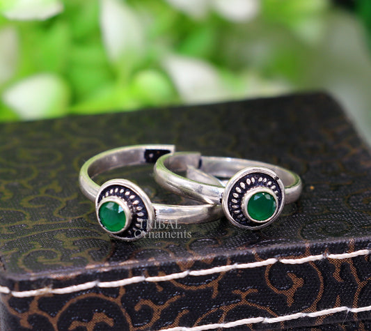 925 sterling silver handmade fabulous tiny green stone toe ring band tribal belly cultural ethnic jewelry from India ntr74 - TRIBAL ORNAMENTS