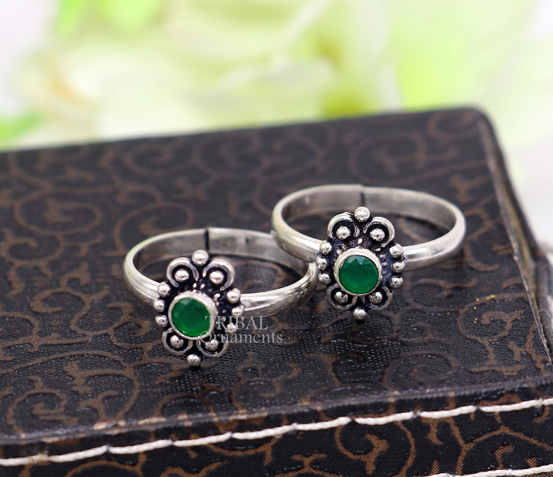 925 sterling silver handmade fabulous tiny green stone toe ring band tribal belly cultural ethnic jewelry from India ntr78 - TRIBAL ORNAMENTS