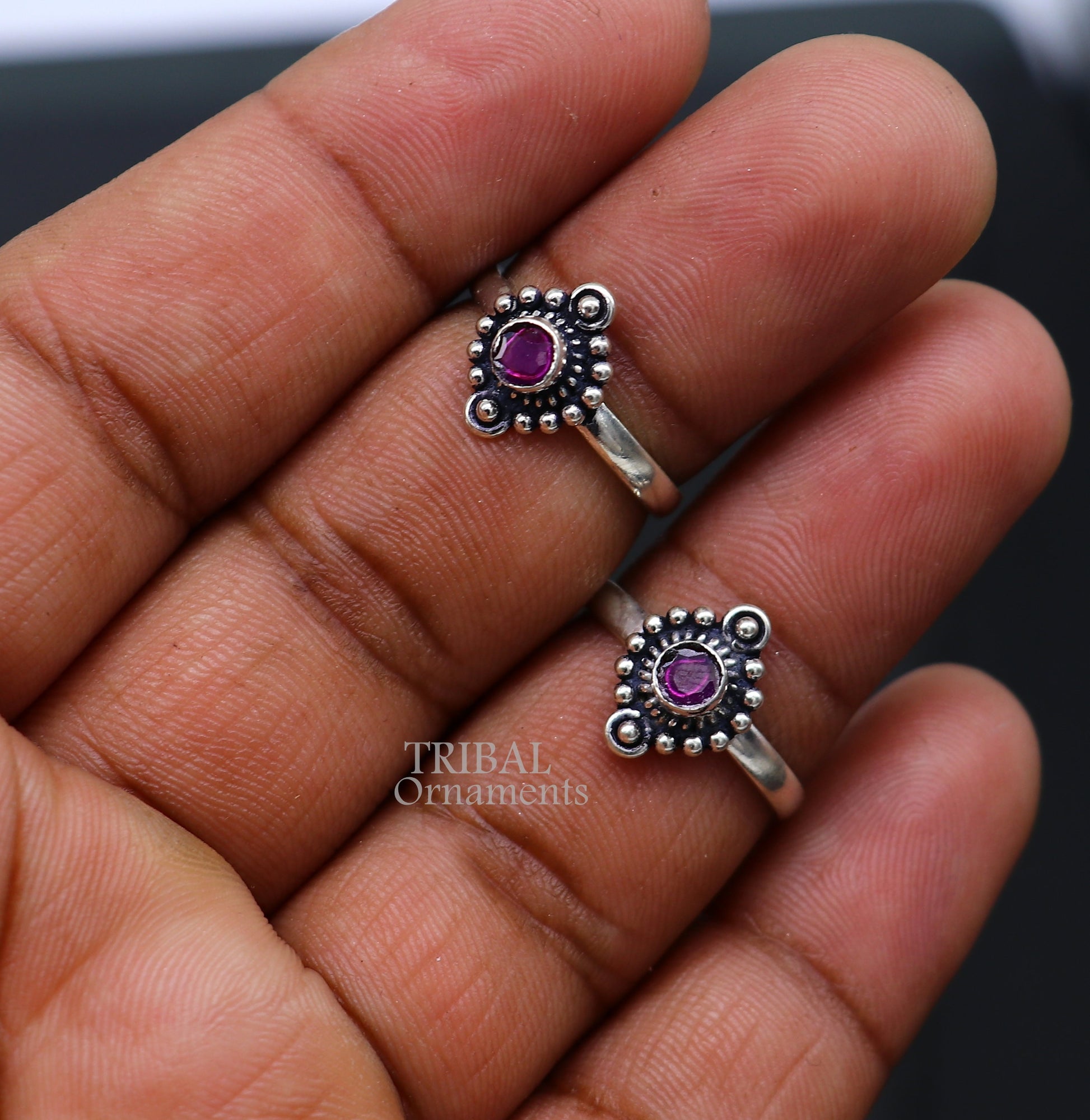 925 sterling silver adjustable size toe ring band red color stone tribal belly dance ethnic cultural  jewelry from india ntr80 - TRIBAL ORNAMENTS