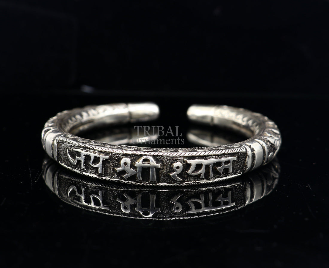 925 Sterling silver handmade chitai work "jai shree shyam" lord krishna mantra bracelet kada best divine unisex tribal ethnic jewelry nsk648 - TRIBAL ORNAMENTS