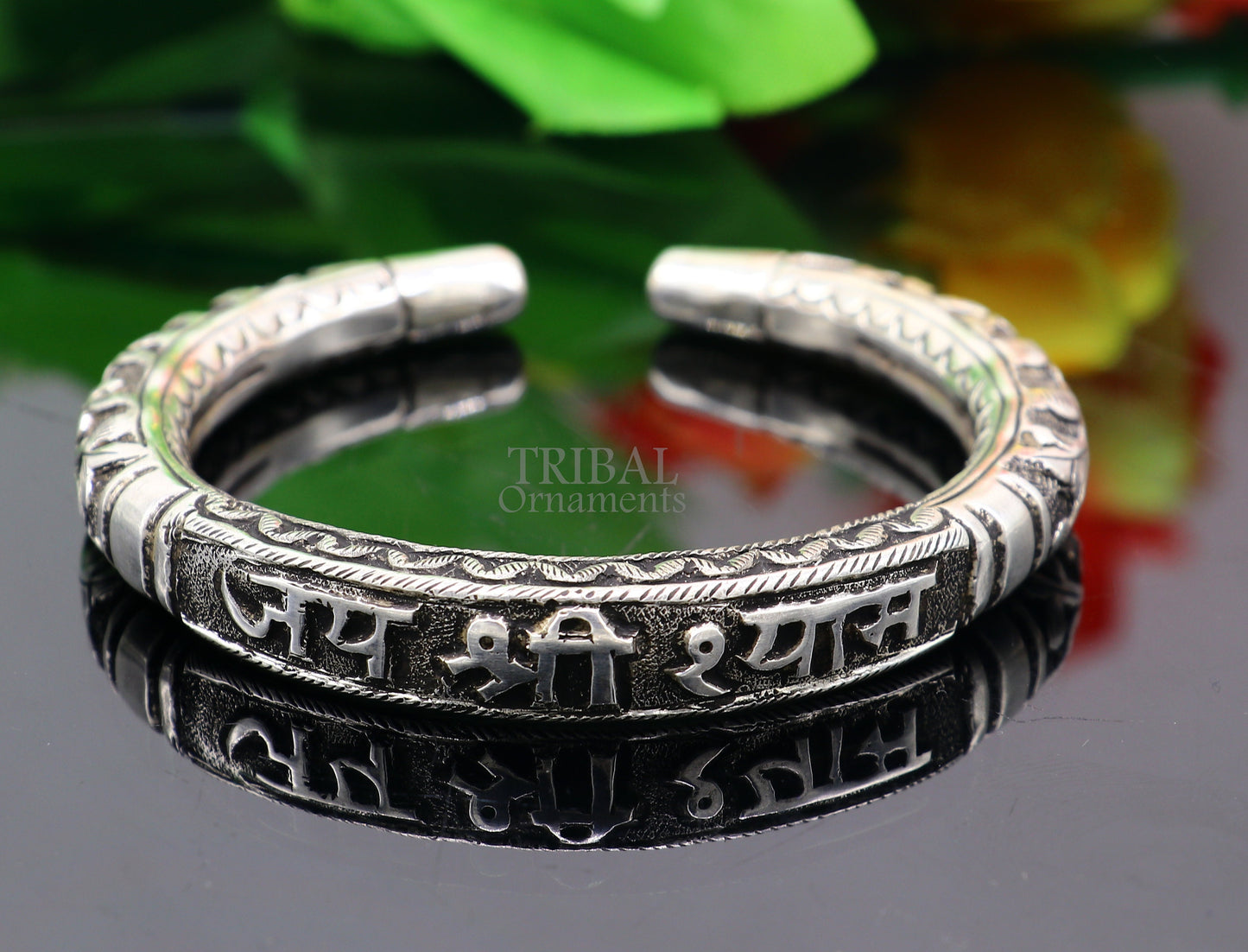 925 Sterling silver handmade chitai work "jai shree shyam" lord krishna mantra bracelet kada best divine unisex tribal ethnic jewelry nsk648 - TRIBAL ORNAMENTS