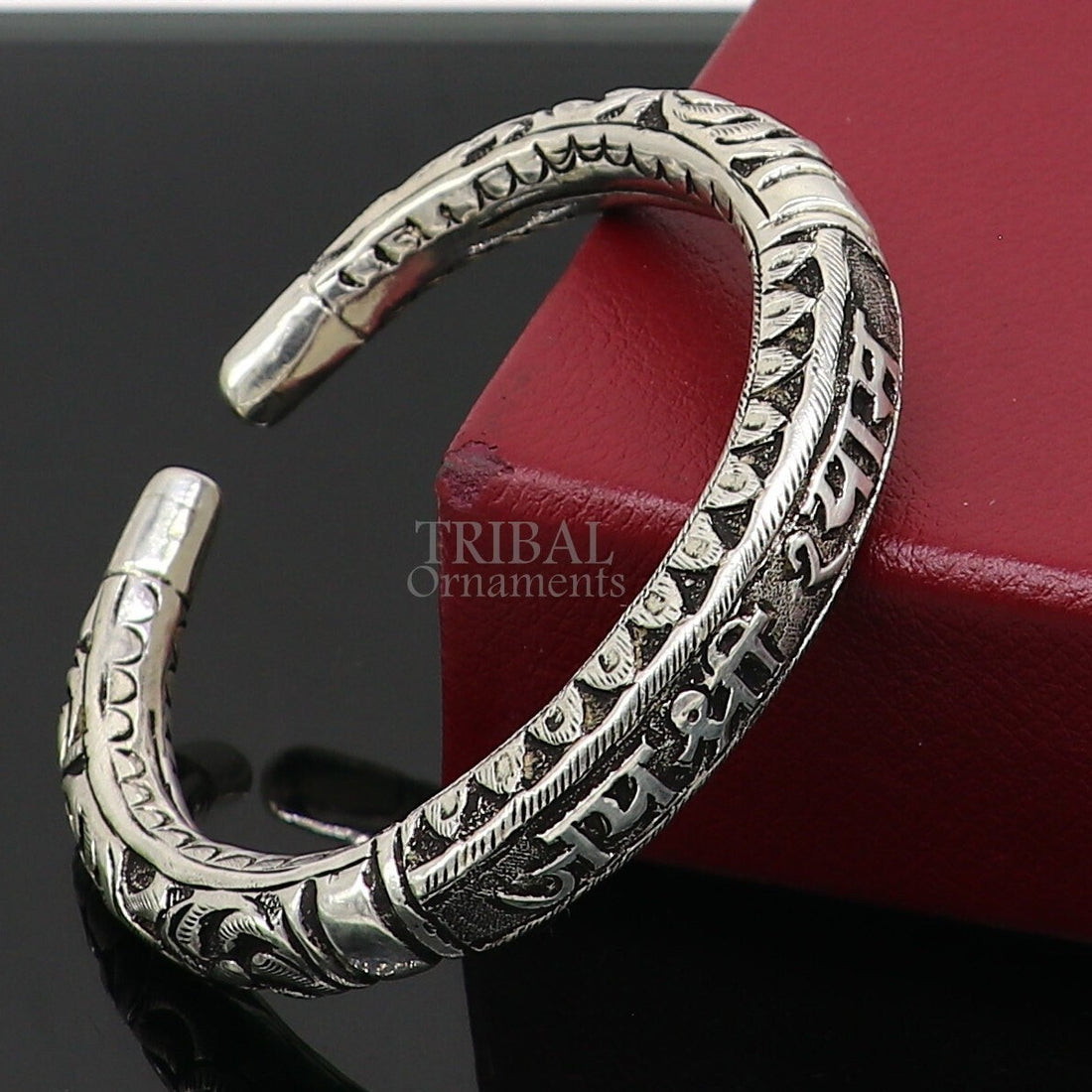925 Sterling silver handmade chitai work "jai shree shyam" lord krishna mantra bracelet kada best divine unisex tribal ethnic jewelry nsk649 - TRIBAL ORNAMENTS